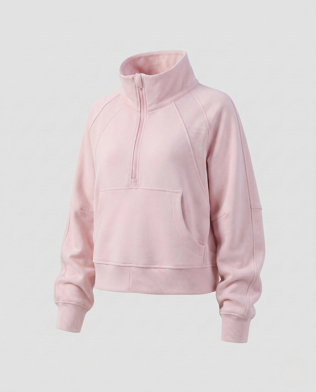 Women's Sporty Cropped Hoodie with High Collar and Kangaroo Pocket