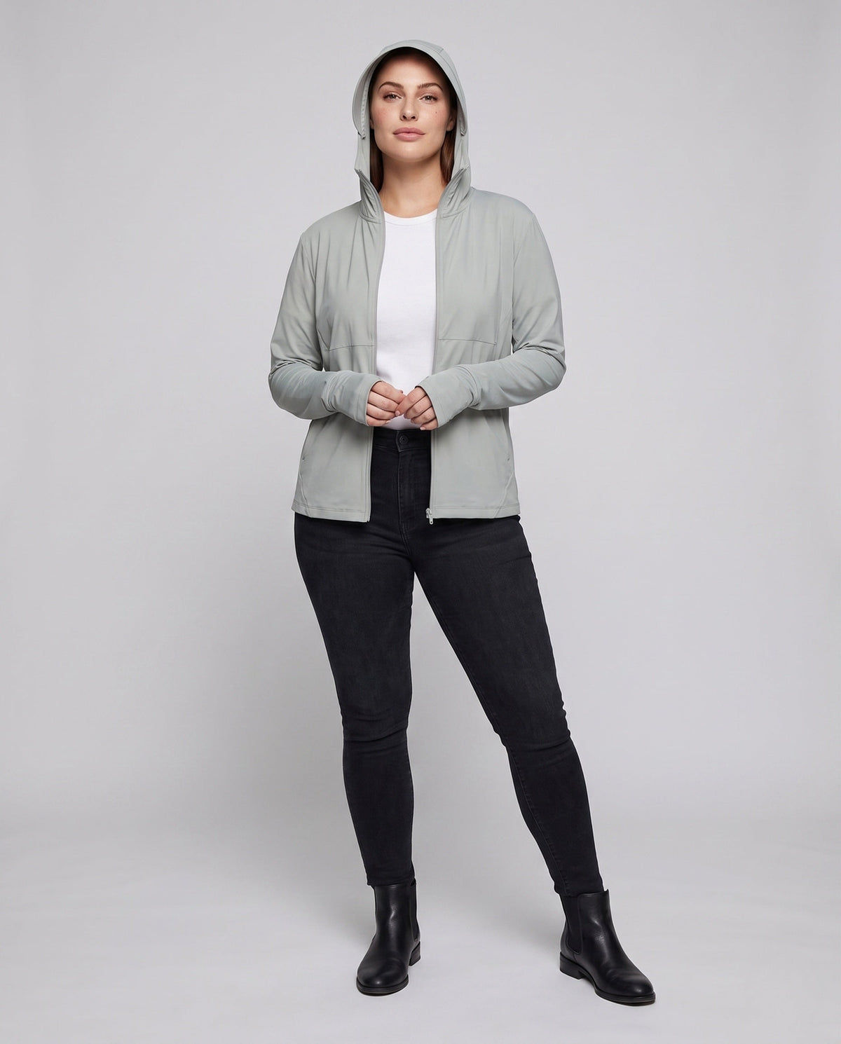 Women's Technical Sports Jacket with Hood and Breathable Inserts - Front View