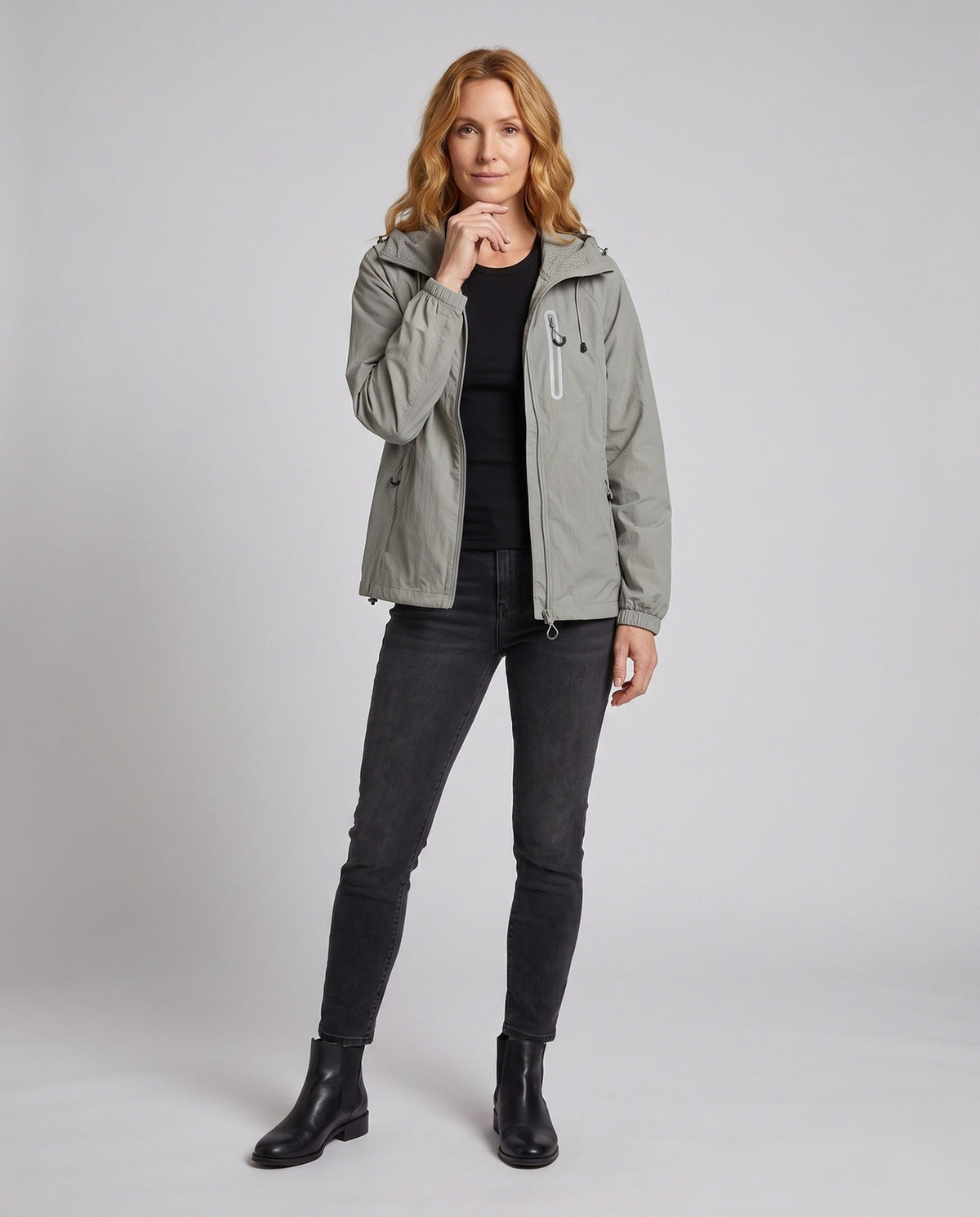 Women's Ultra-Light Functional Jacket with Adjustable Hood Collar - Front View
