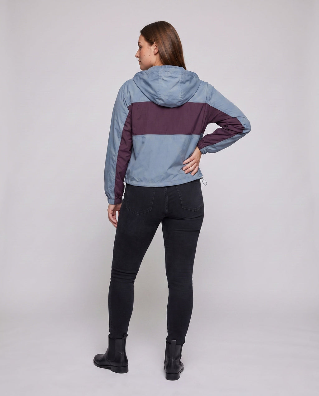 Women's Short Multifunctional Outdoor Jacket with Hood - Back View