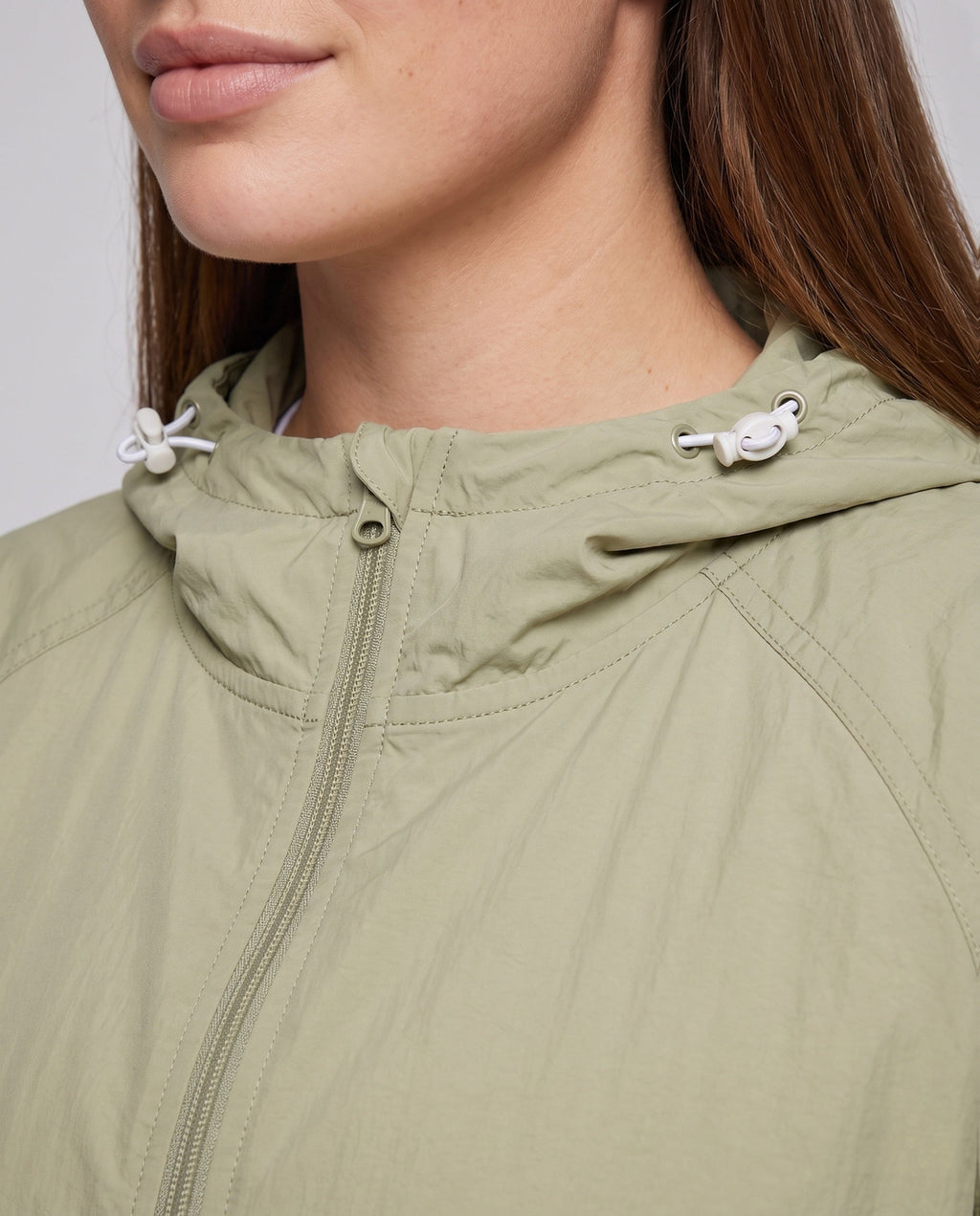 Women's Lightweight Outdoor Jacket with Adjustable Hood - Close-Up Detail