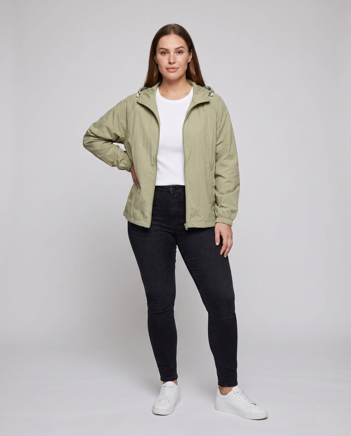 Women's Lightweight Outdoor Jacket with Adjustable Hood - Front View