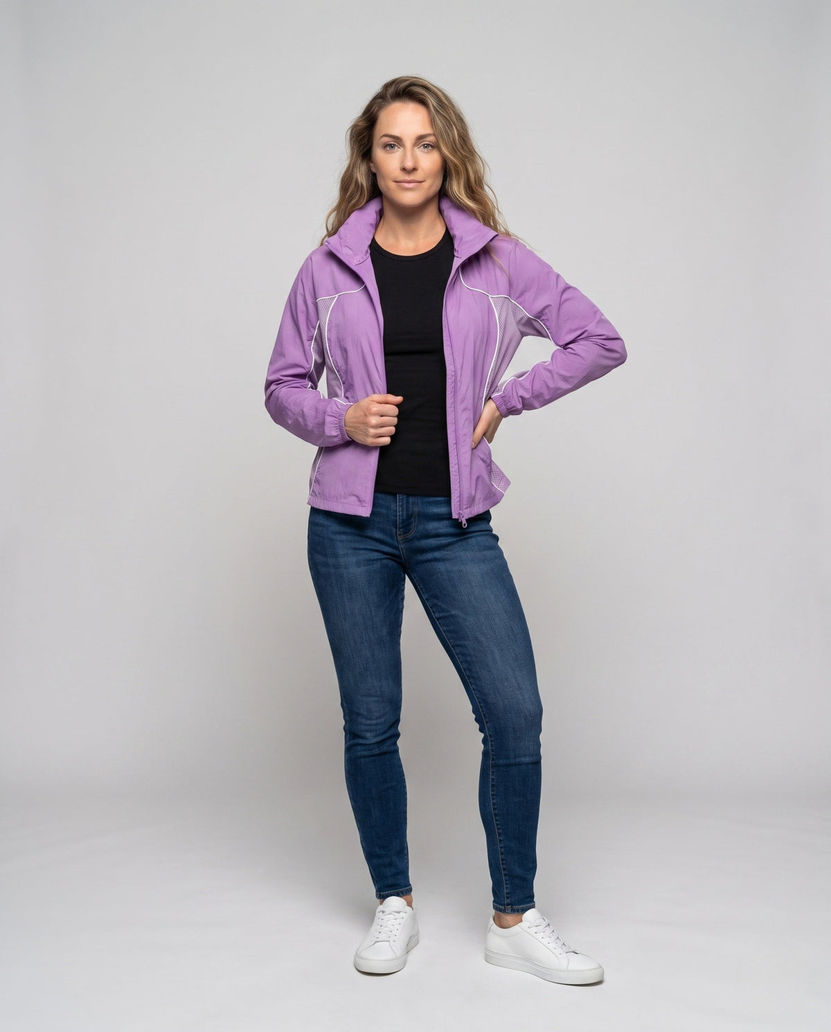 Women's Lightweight Windbreaker Jacket with Breathable Material - Front View