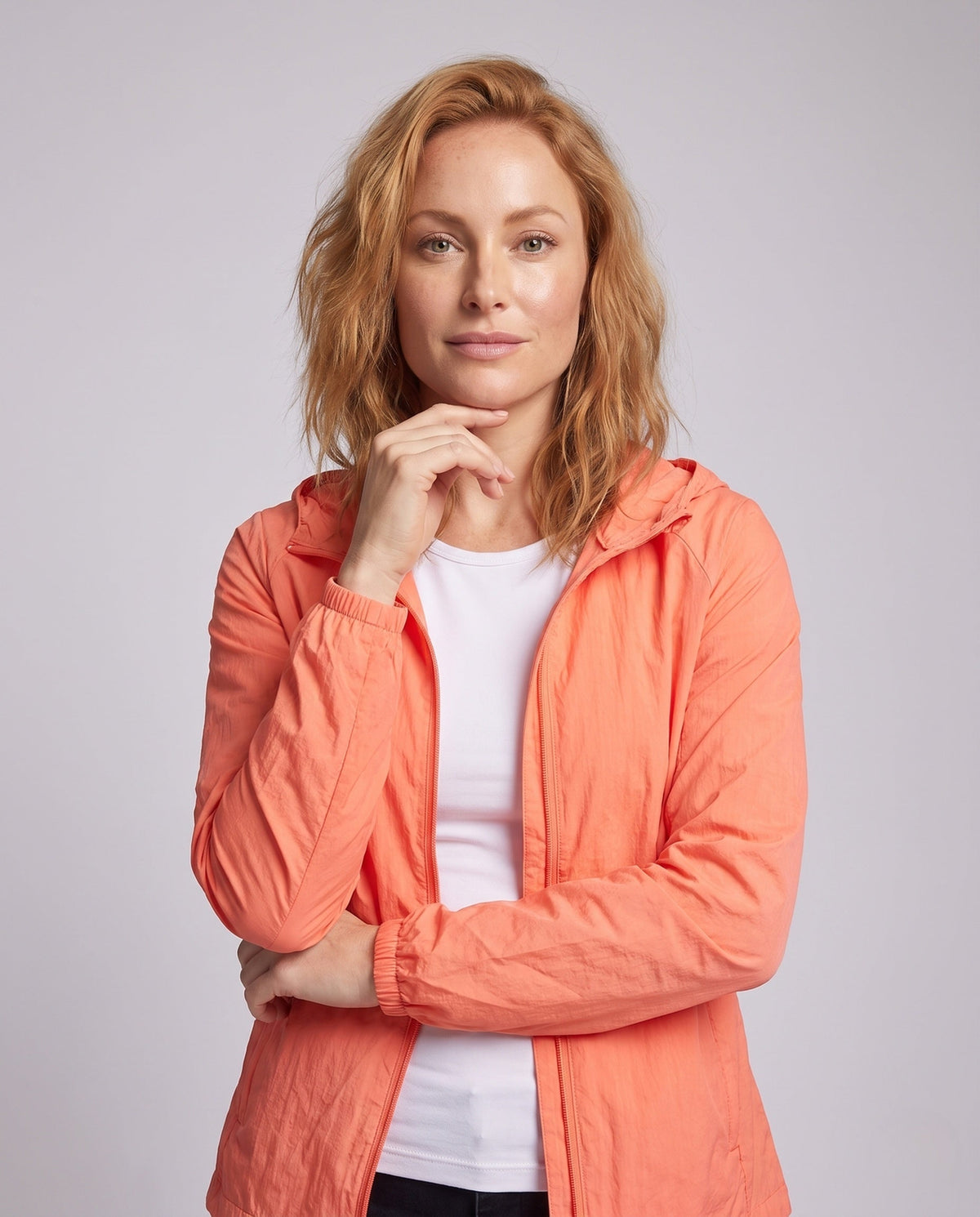 Women's Ultralight Windbreaker with Adjustable Hood - Upper Body View