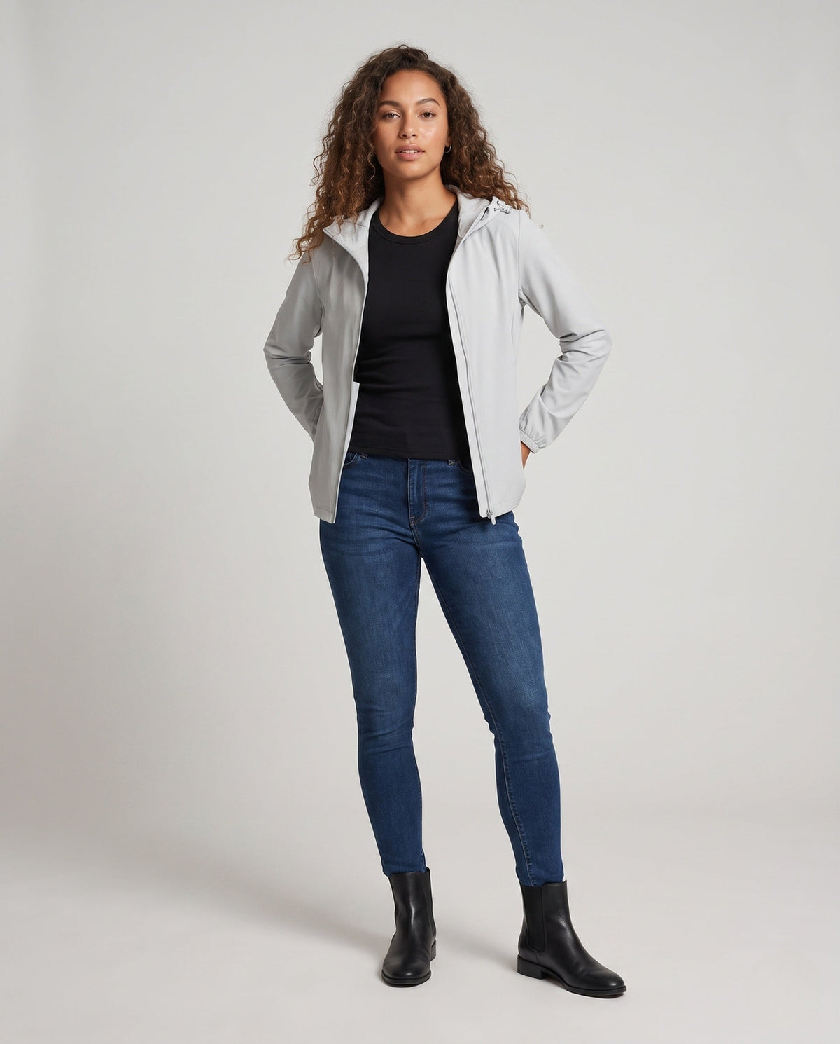 Women's Versatile Functional Jacket with Adjustable Hood - Front View