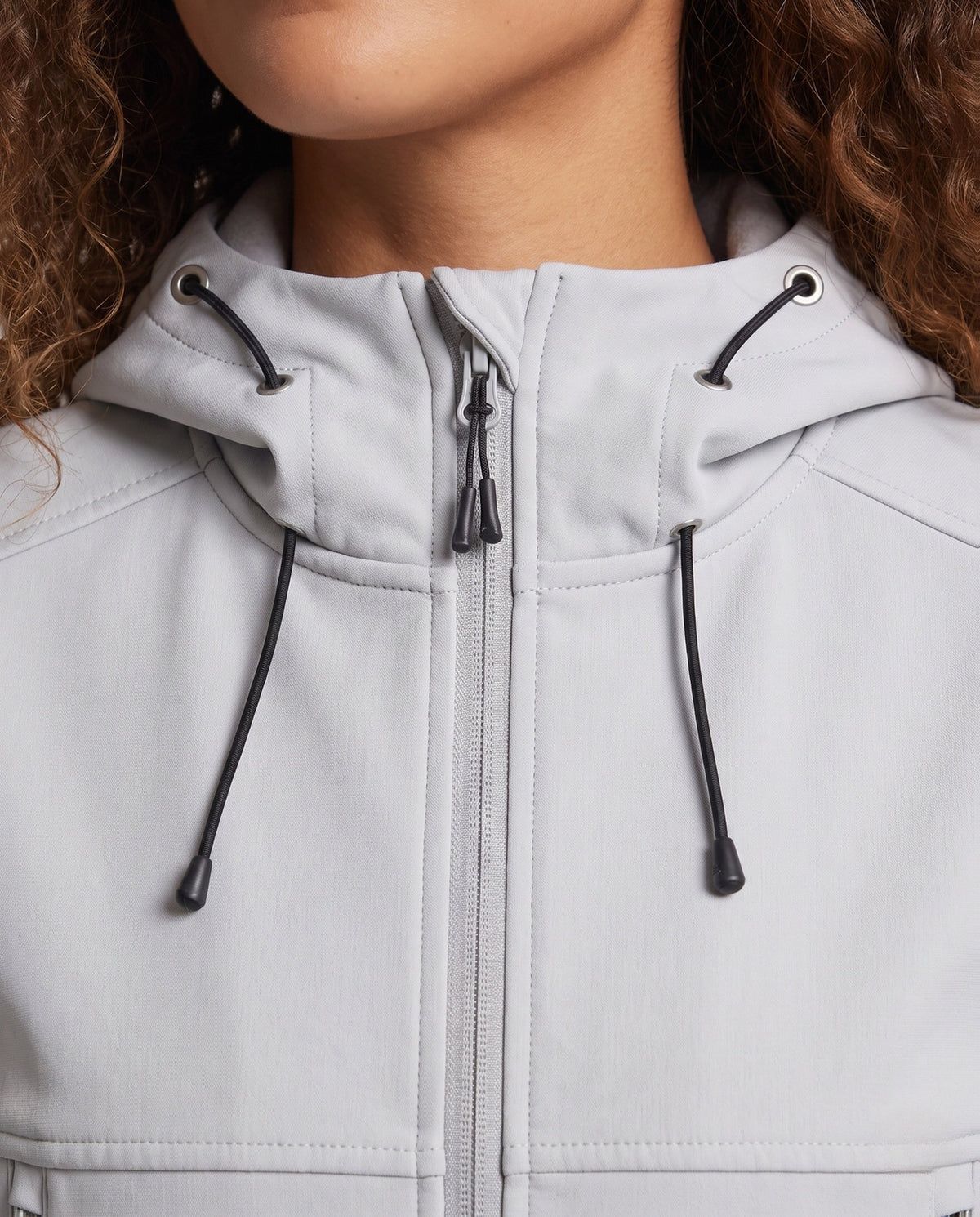 Women's Water-Repellent Outdoor Jacket with Adjustable Hood - Close-Up Detail
