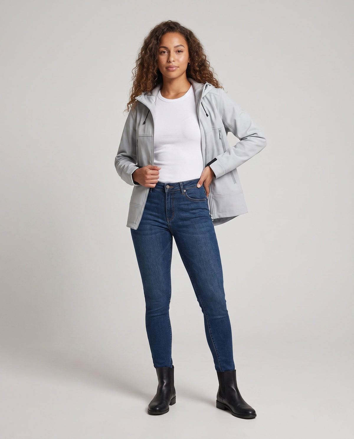 Women's Water-Repellent Outdoor Jacket with Adjustable Hood - Front View