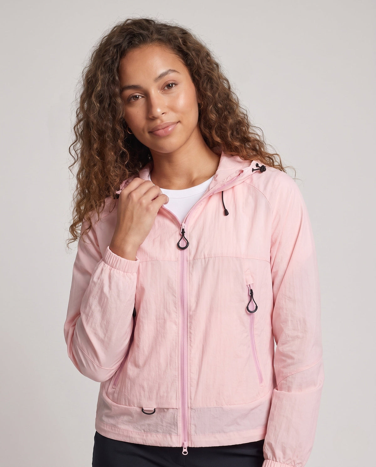 Women's Windproof Softshell Jacket with Adjustable Hood - Upper Body View