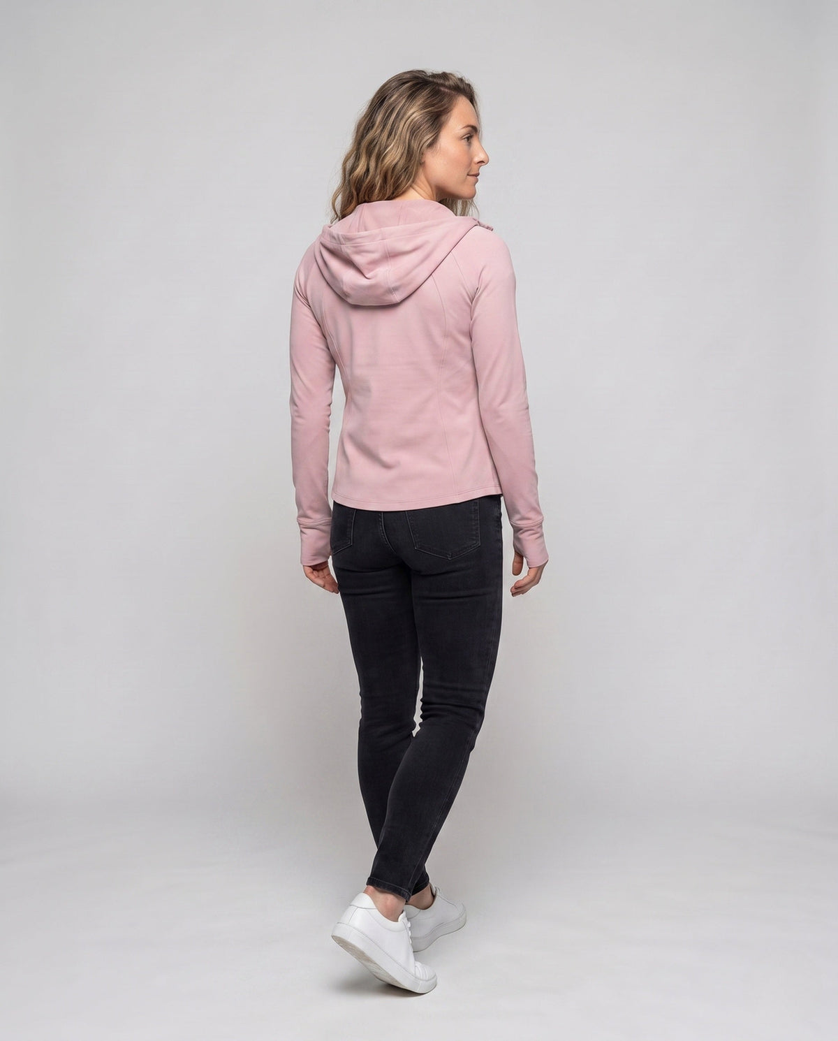 Women's Sporty Hoodie with Zip and Figure-Flattering Cut - Back View