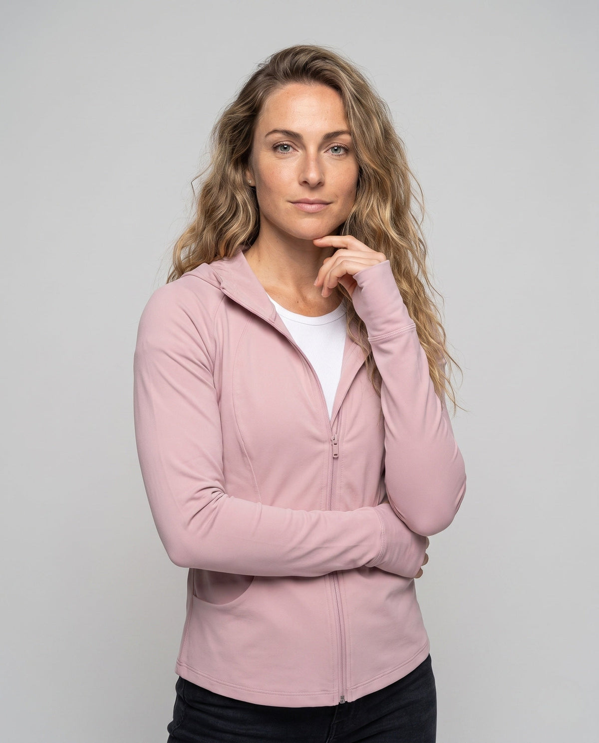 Women's Sporty Hoodie with Zip and Figure-Flattering Cut - Upper Body View