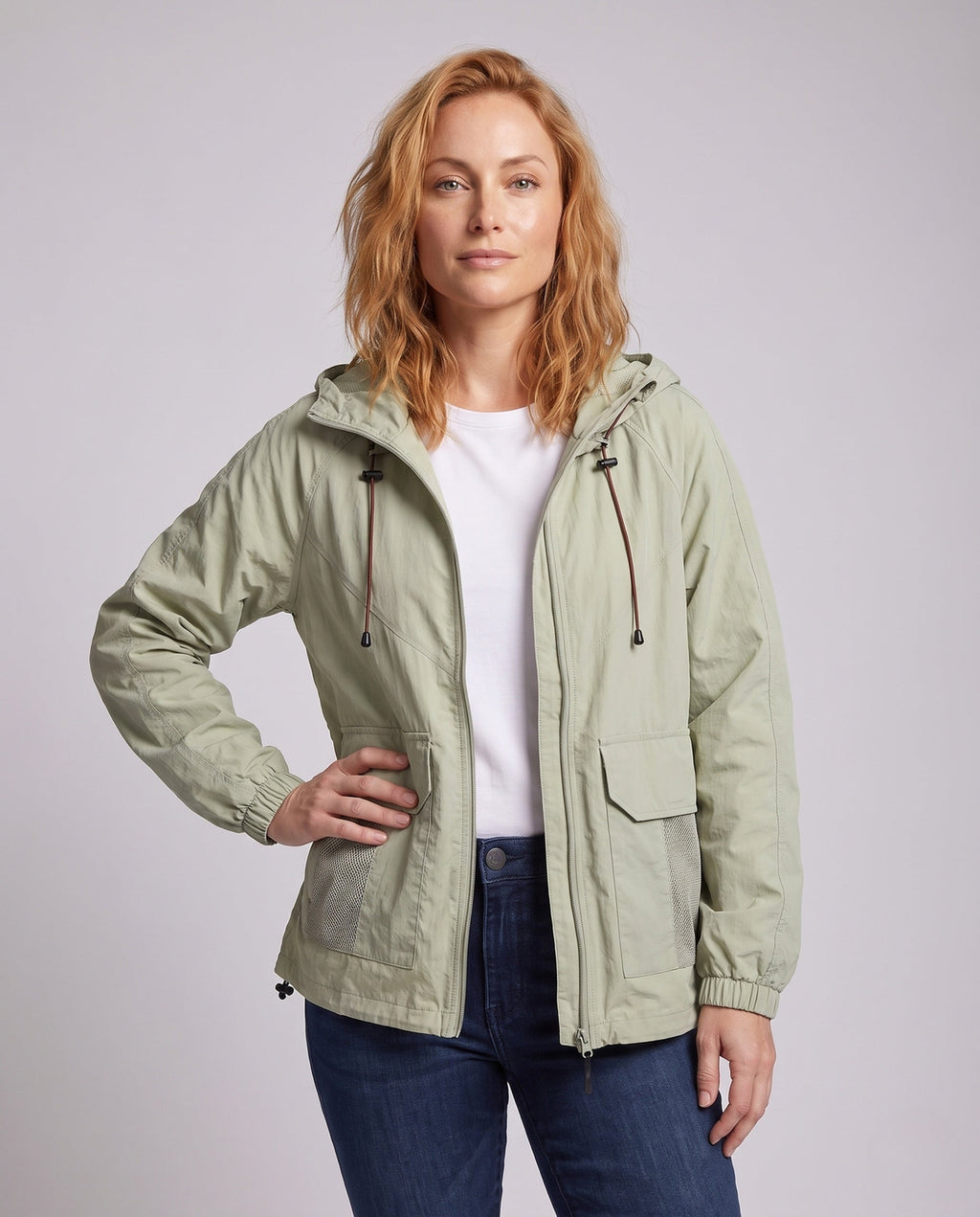 Women's Breathable Casual Jacket with Adjustable Hood - Upper Body View