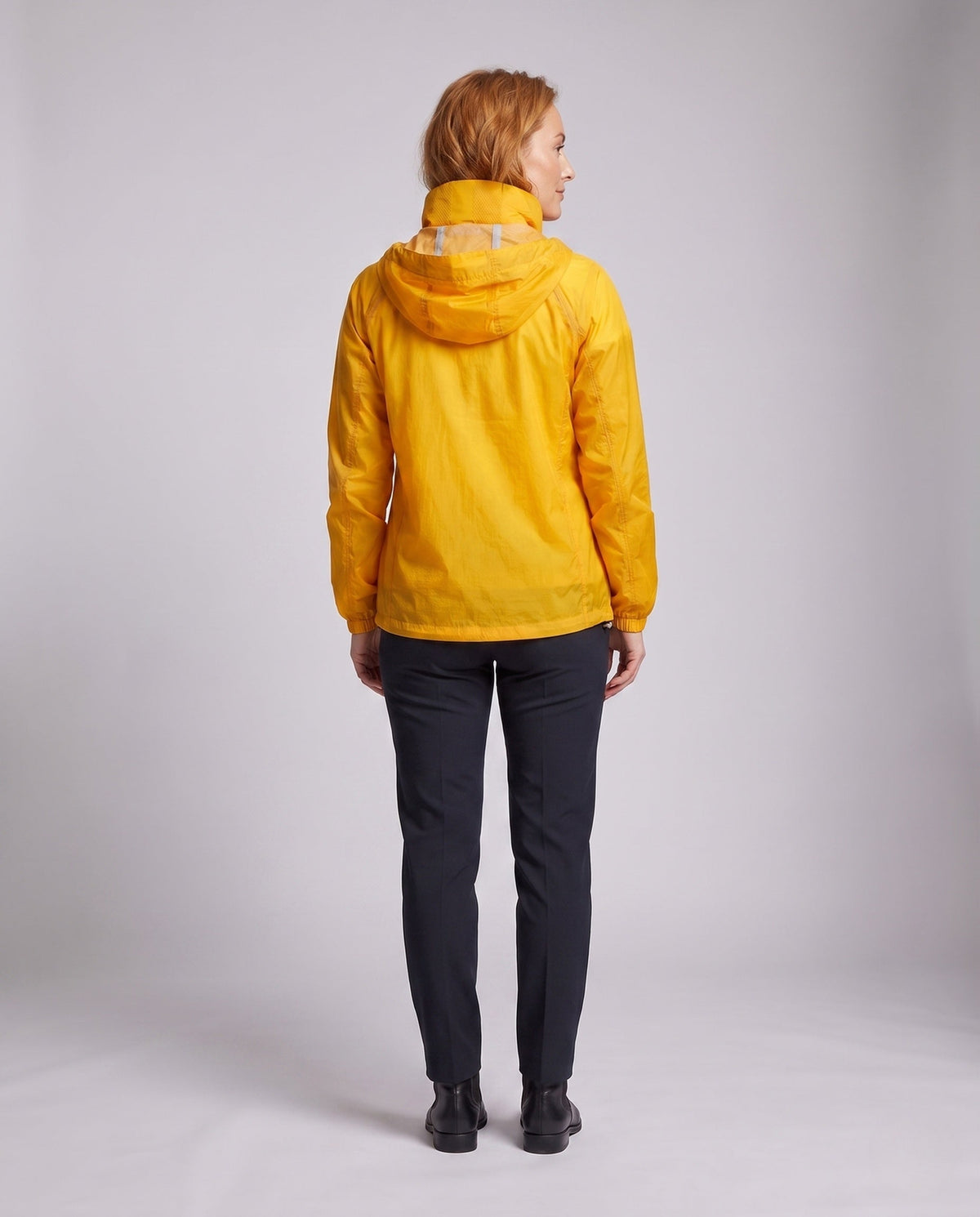 Women's Breathable Rain Jacket with Multifunctional Hood - Back View