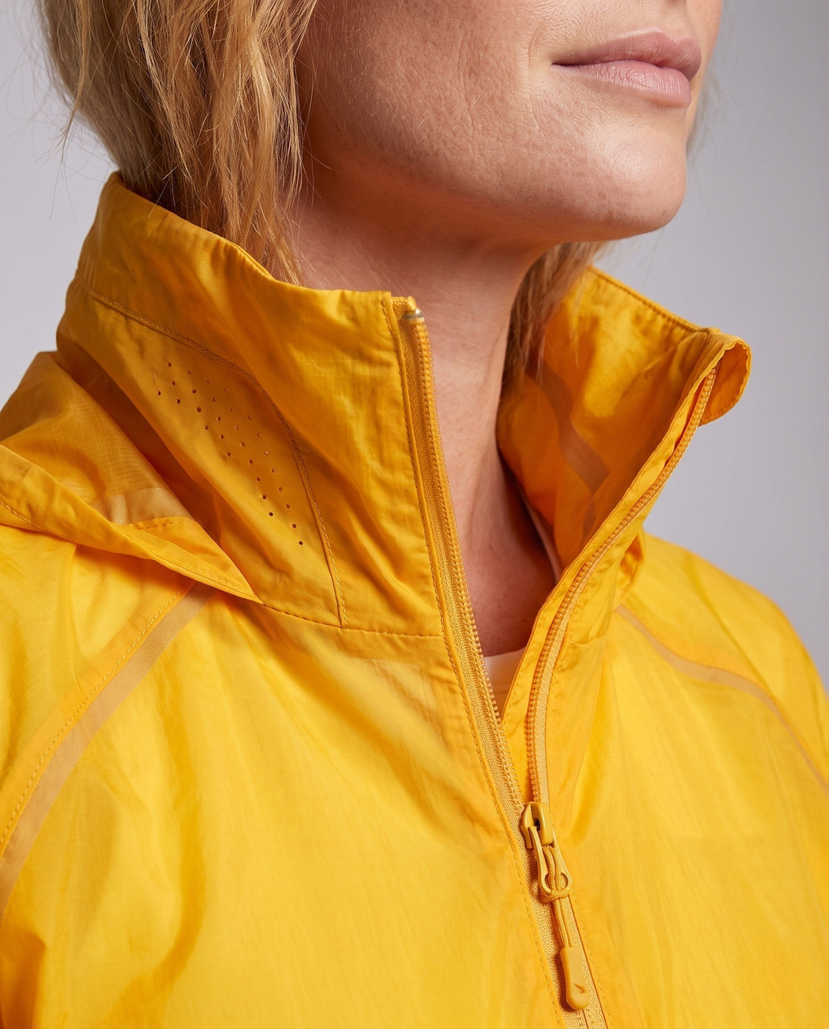 Women's Breathable Rain Jacket with Multifunctional Hood - Close-Up Detail