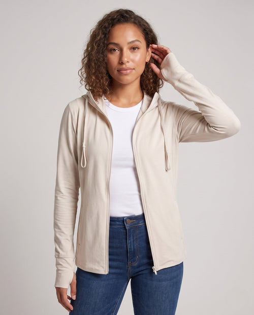 Women's Athletic and UV Protection Jacket with Adjustable Hood - Upper Body View