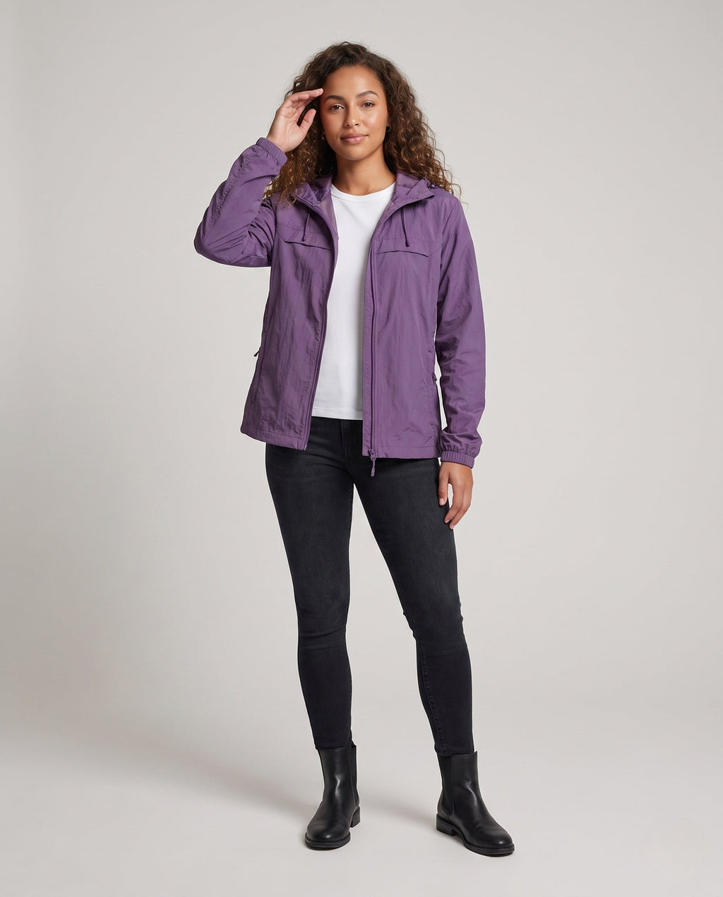 Women's Breathable UV Protection Jacket with Adjustable Hood Collar - Front View