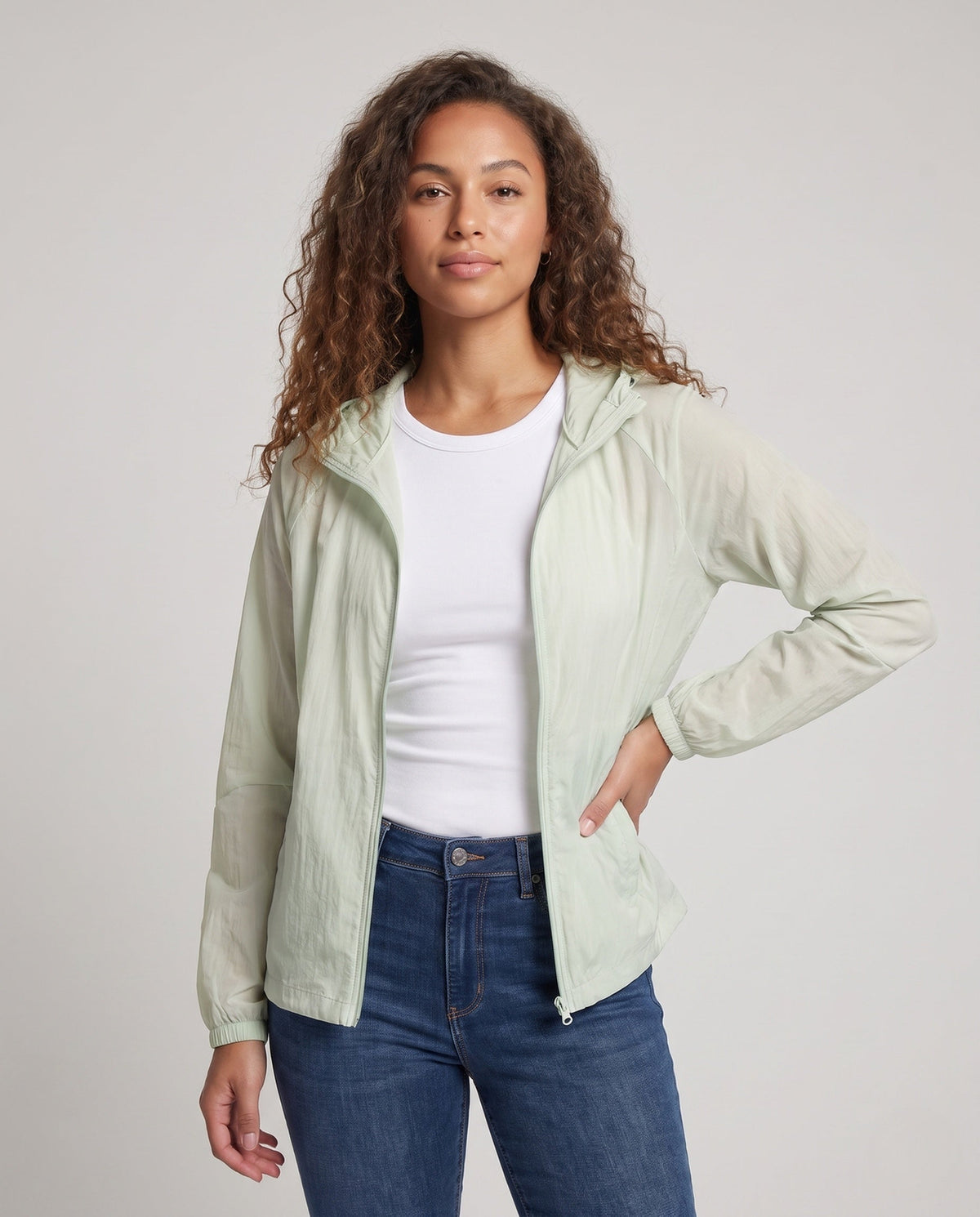 Women's Breathable UV Protection Jacket with Adjustable Hood - Upper Body View
