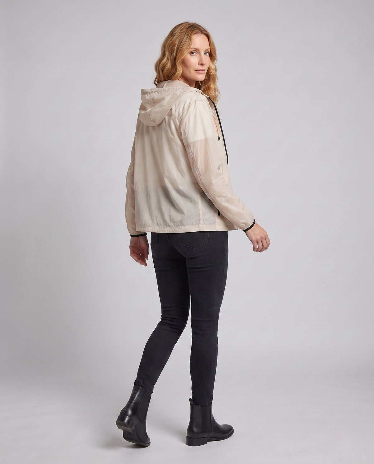 Women's Lightweight All-Weather Jacket with Adjustable Hood Design - Back View