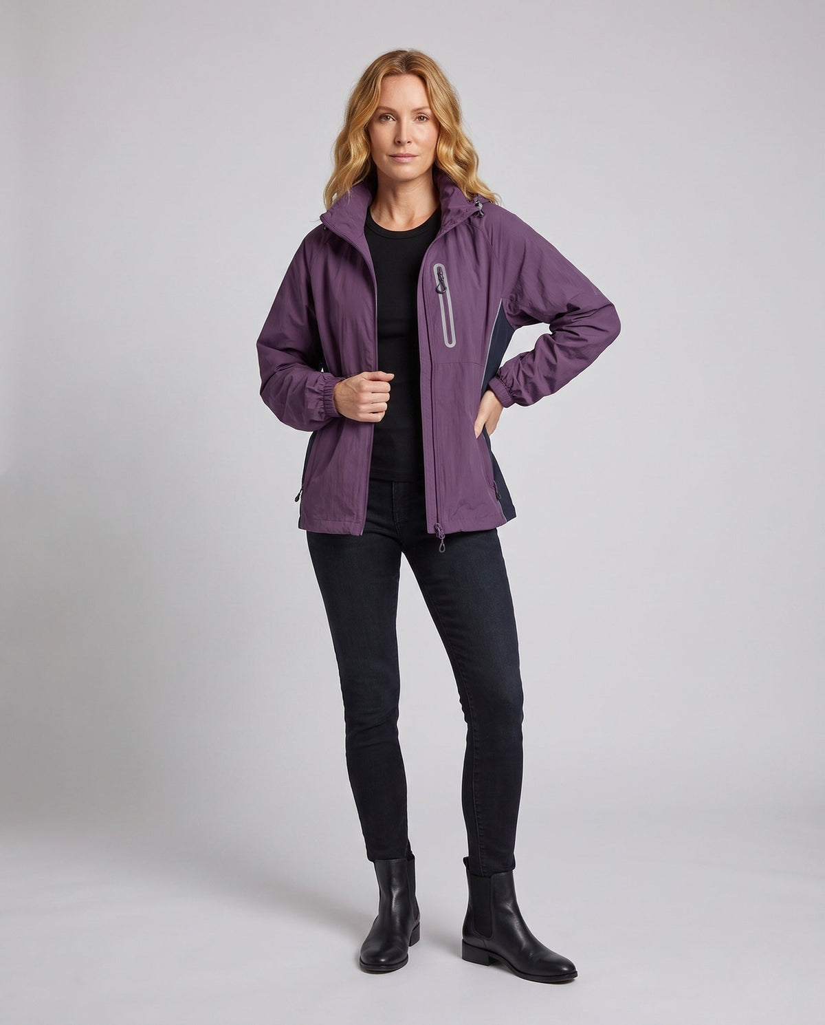 Women's Lightweight Functional Jacket with Adjustable Hood Design - Front View