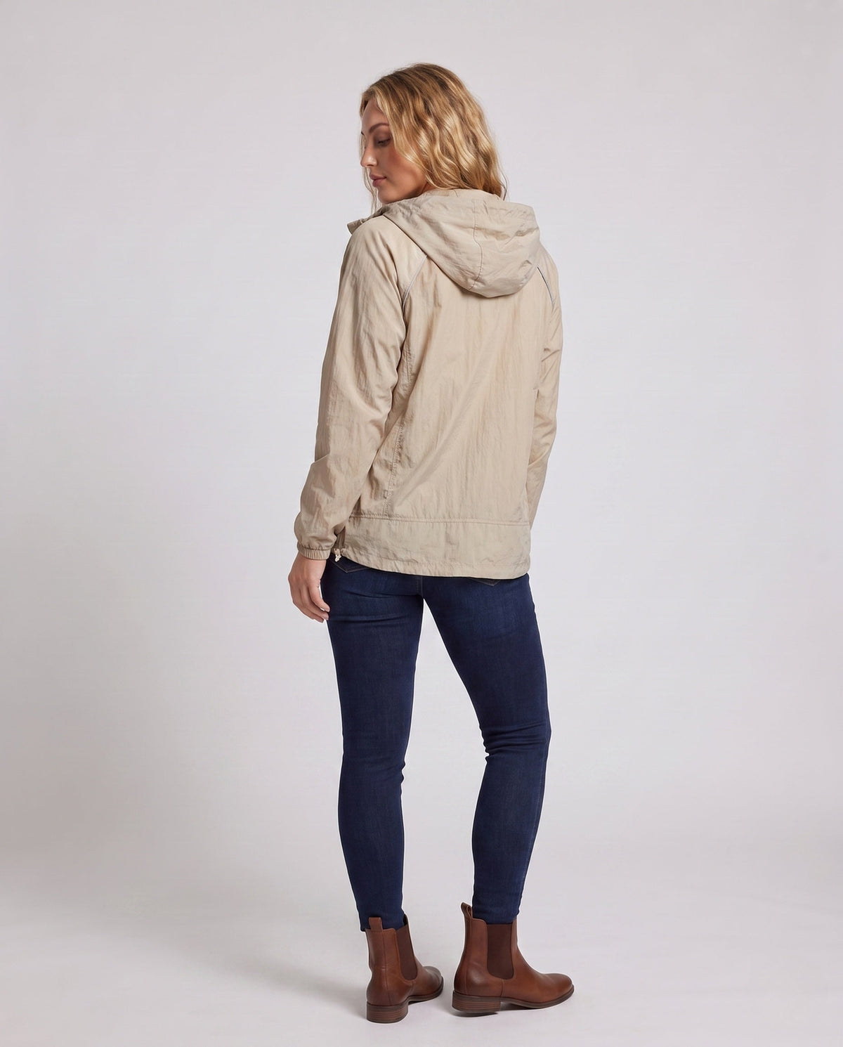 Women's Lightweight Outdoor Jacket with Adjustable Hood Design - Back View