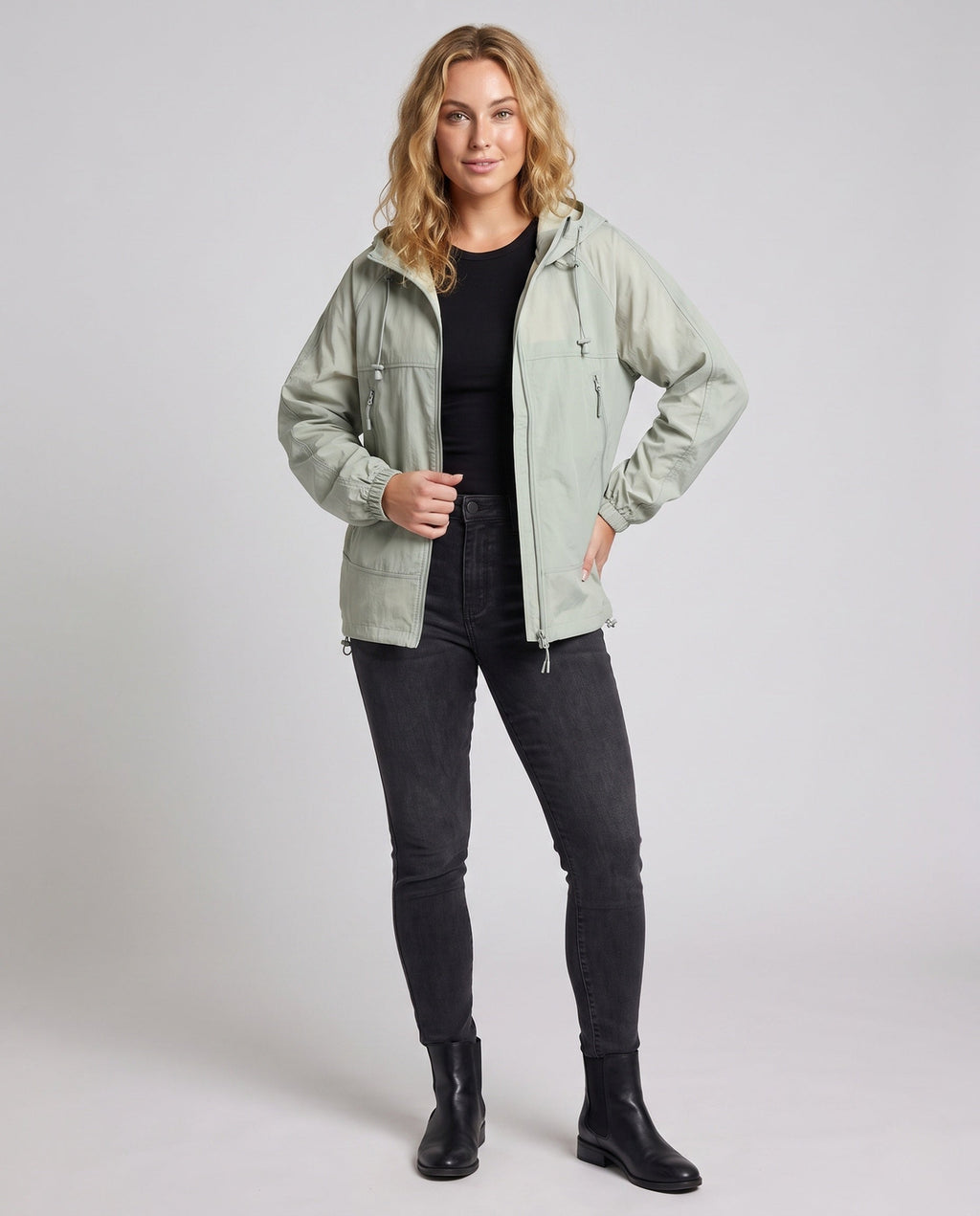 Women's Lightweight Outdoor Jacket with Adjustable Hood - Front View