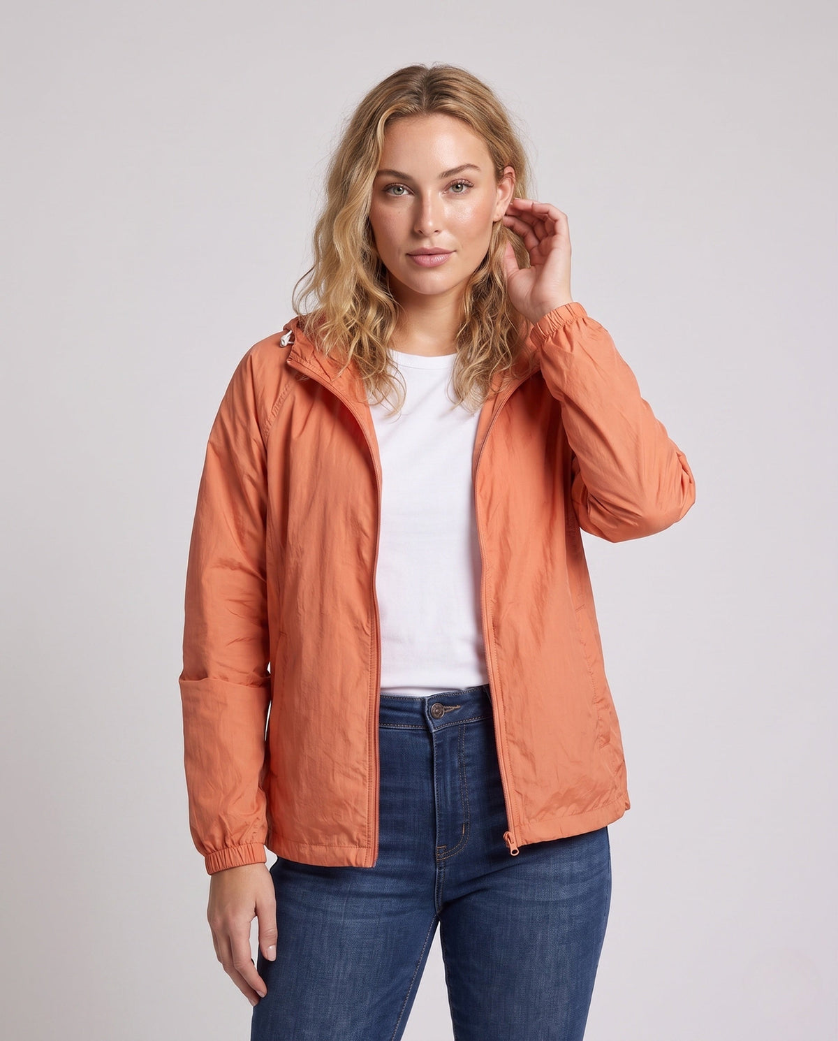 Women's Lightweight Softshell Jacket with Adjustable Hood - Upper Body View