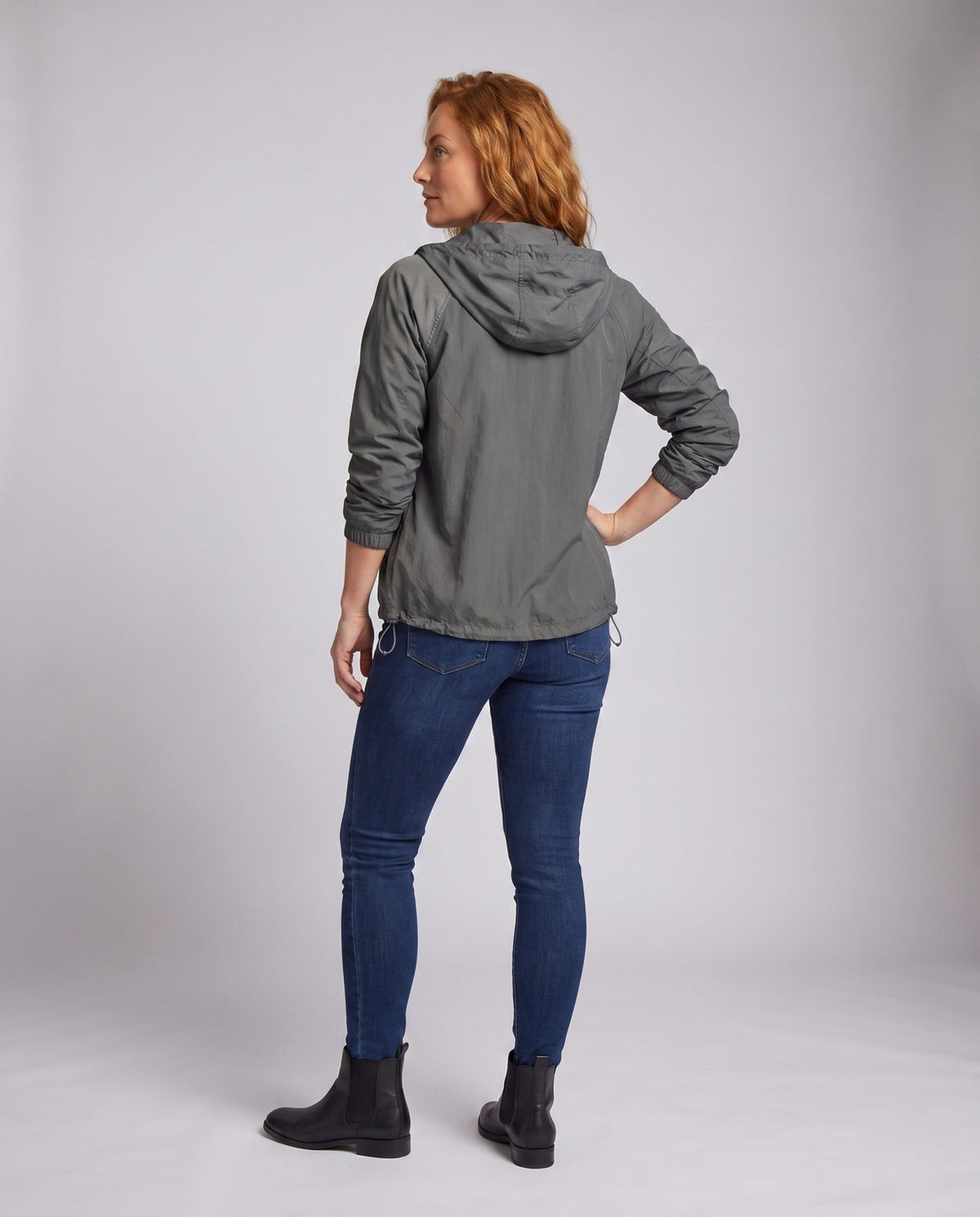 Women's Lightweight Transitional Jacket with Practical Pockets, Hood - Back View