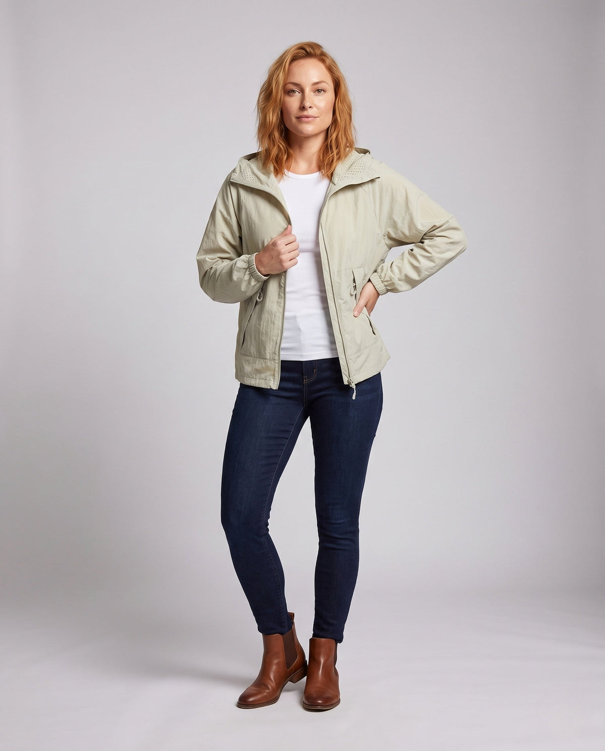 Women's Lightweight and Breathable Transitional Jacket with Hood - Front View