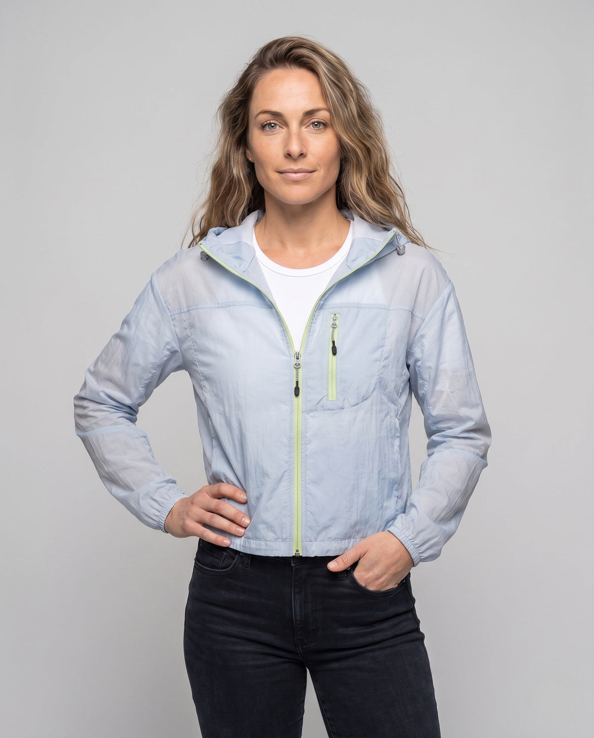 Women's Lightweight and Breathable Windbreaker Jacket - Upper Body View