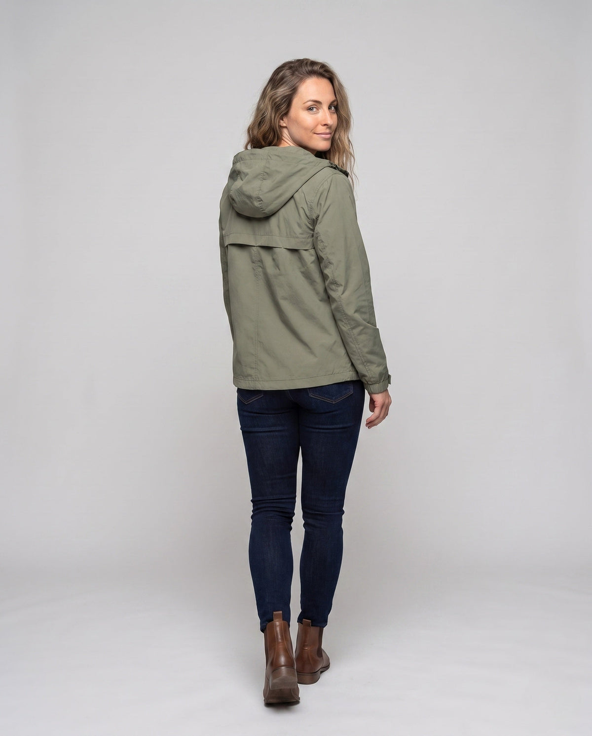 Women's Lightweight and Functional Rain Jacket with Adjustable Hood - Back View