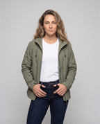 Women's Lightweight and Functional Rain Jacket with Adjustable Hood - Upper Body View