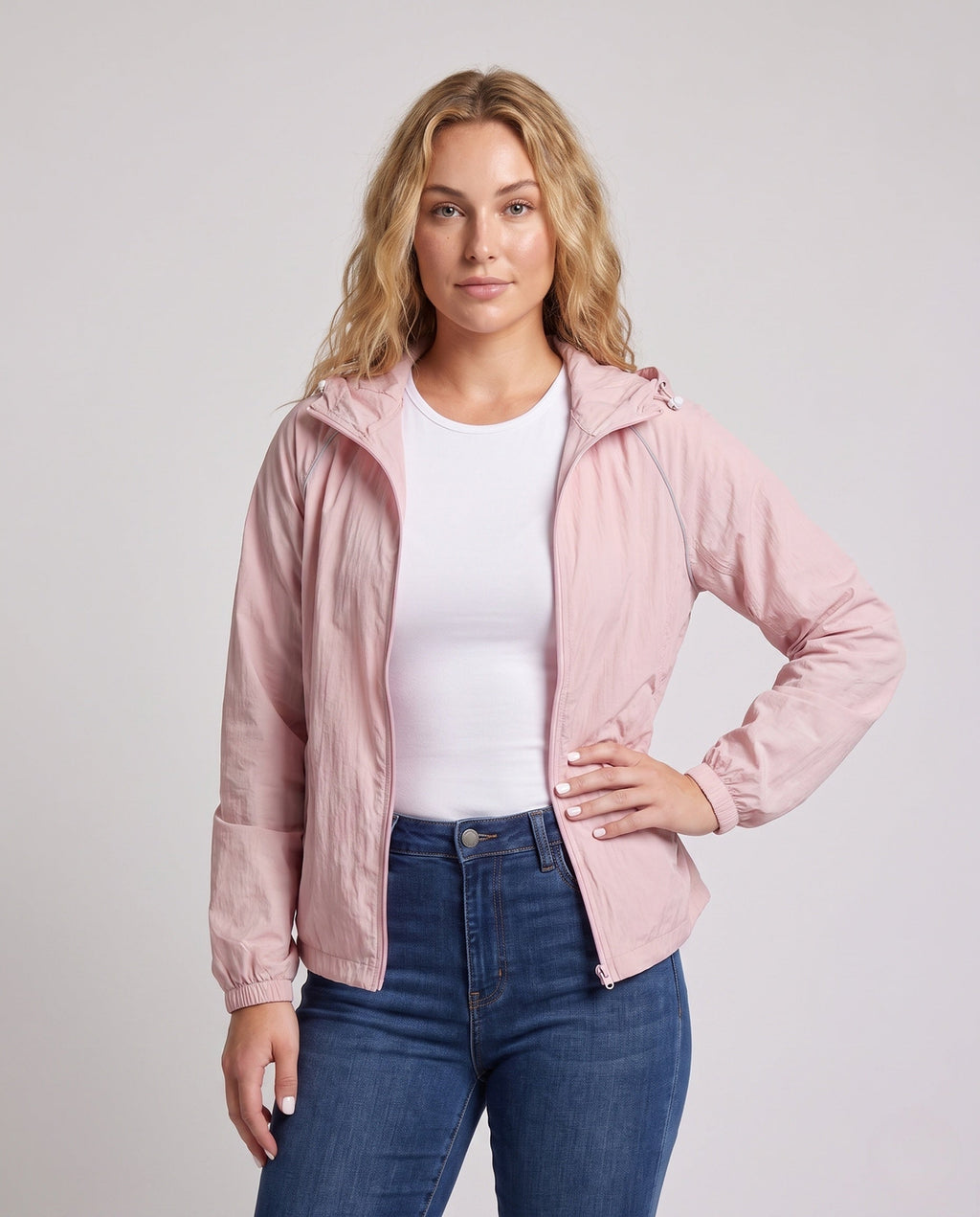 Women's UV Protection Jacket with Breathable Material, Adjustable Hood - Upper Body View