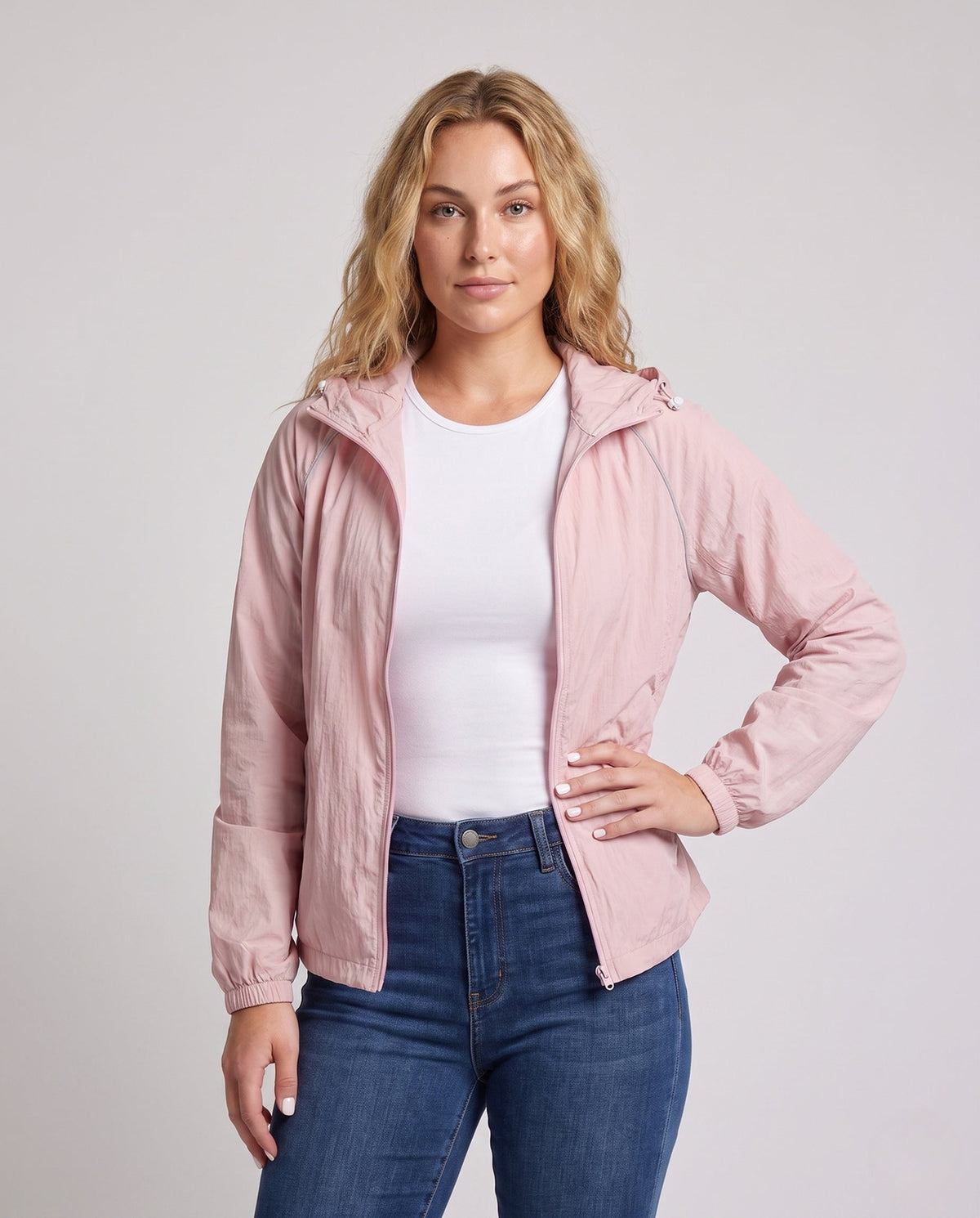Women's UV Protection Jacket with Breathable Material, Adjustable Hood - Upper Body View