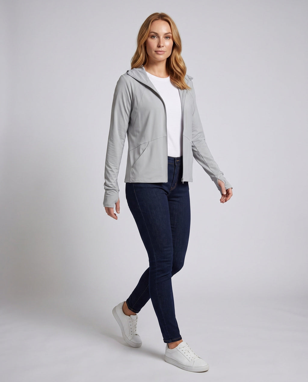 Women's Lightweight UV Protection Hooded Jacket with Zipper - Front View