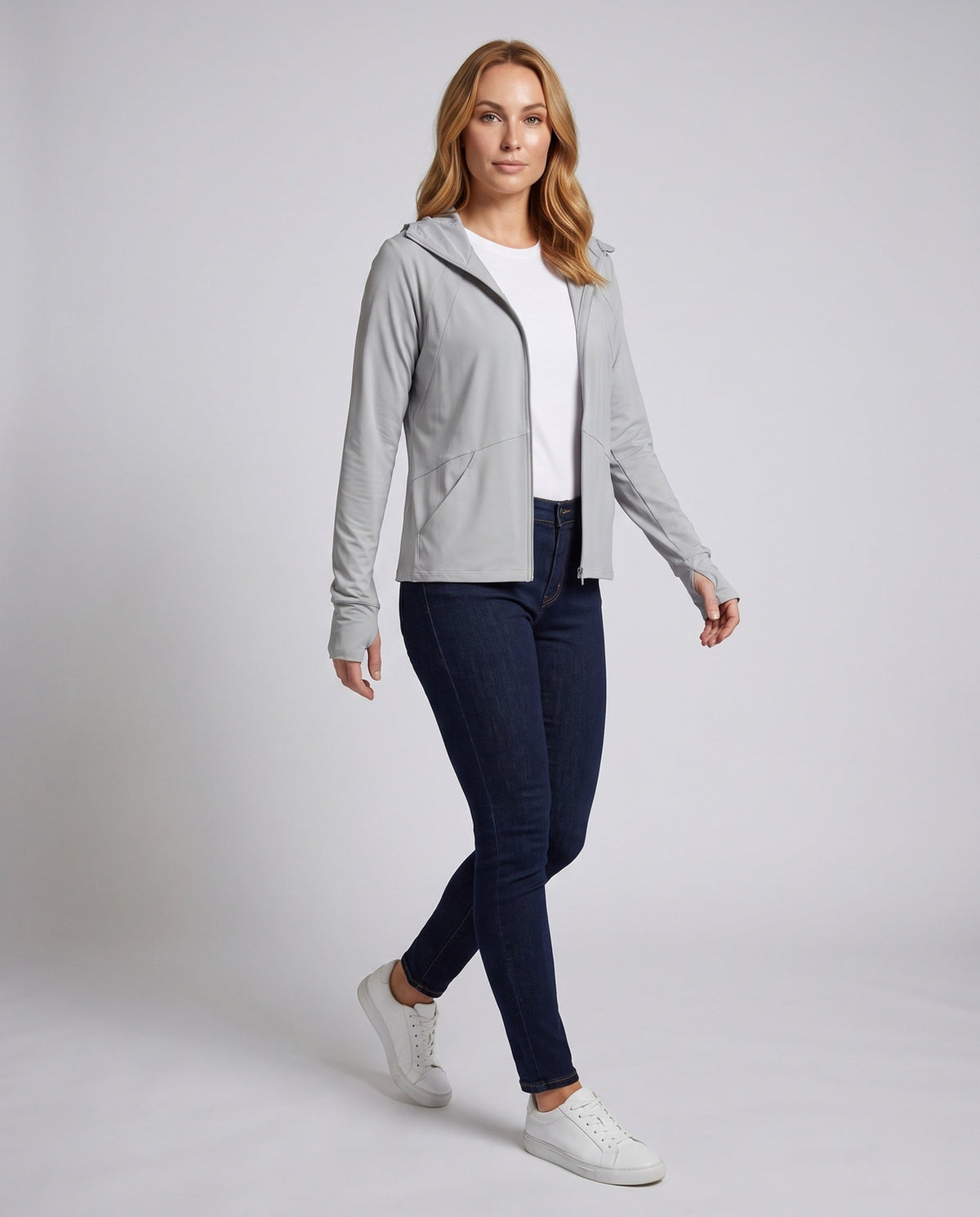 Women's Lightweight UV Protection Hooded Jacket with Zipper - Front View
