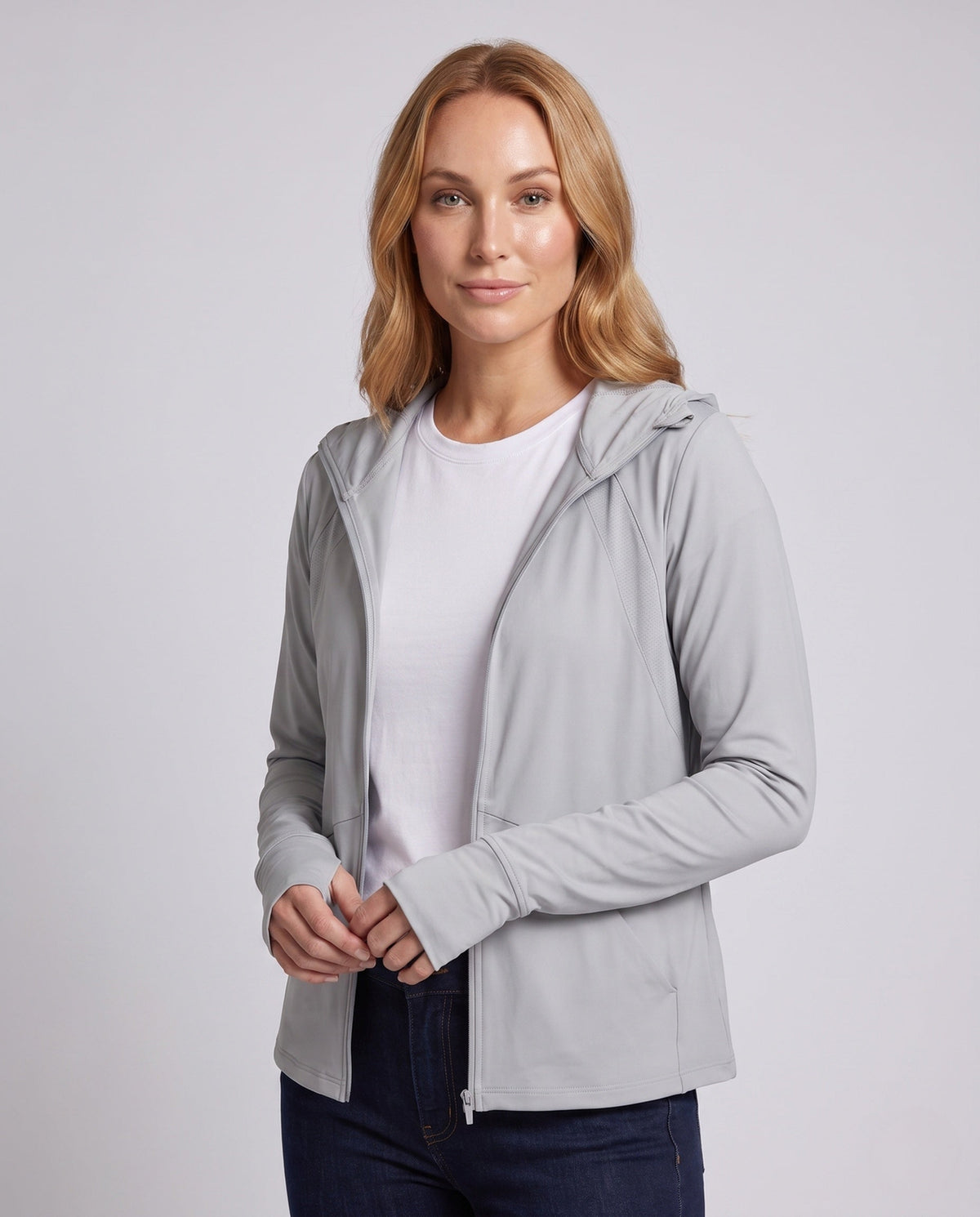 Women's Lightweight UV Protection Hooded Jacket with Zipper - Upper Body View