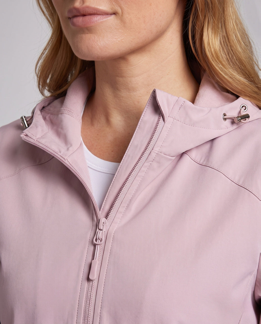 Women's Lightweight Wind and Water-Repellent Hoodie Jacket - Close-Up Detail