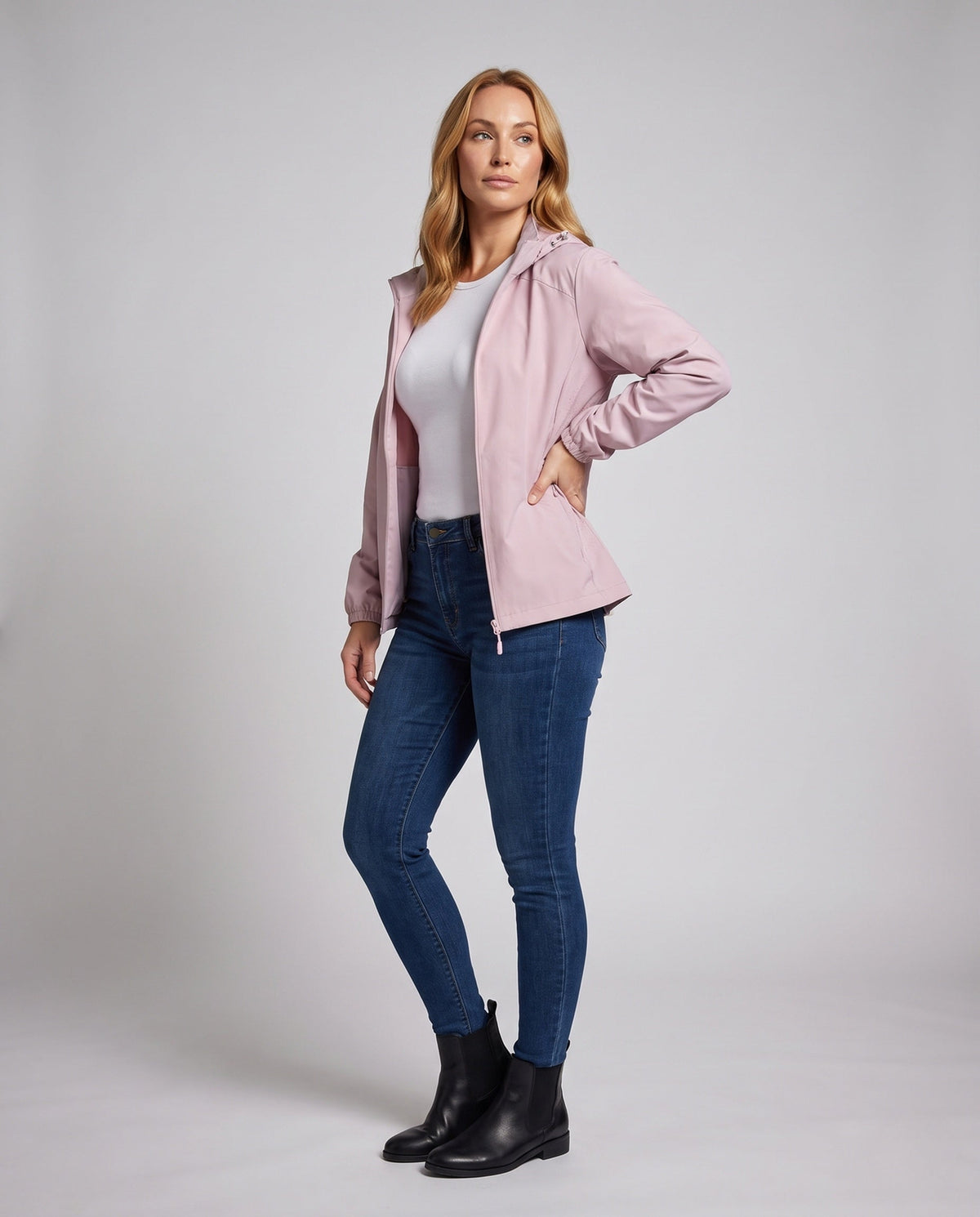 Women's Lightweight Wind and Water-Repellent Hoodie Jacket - Front View