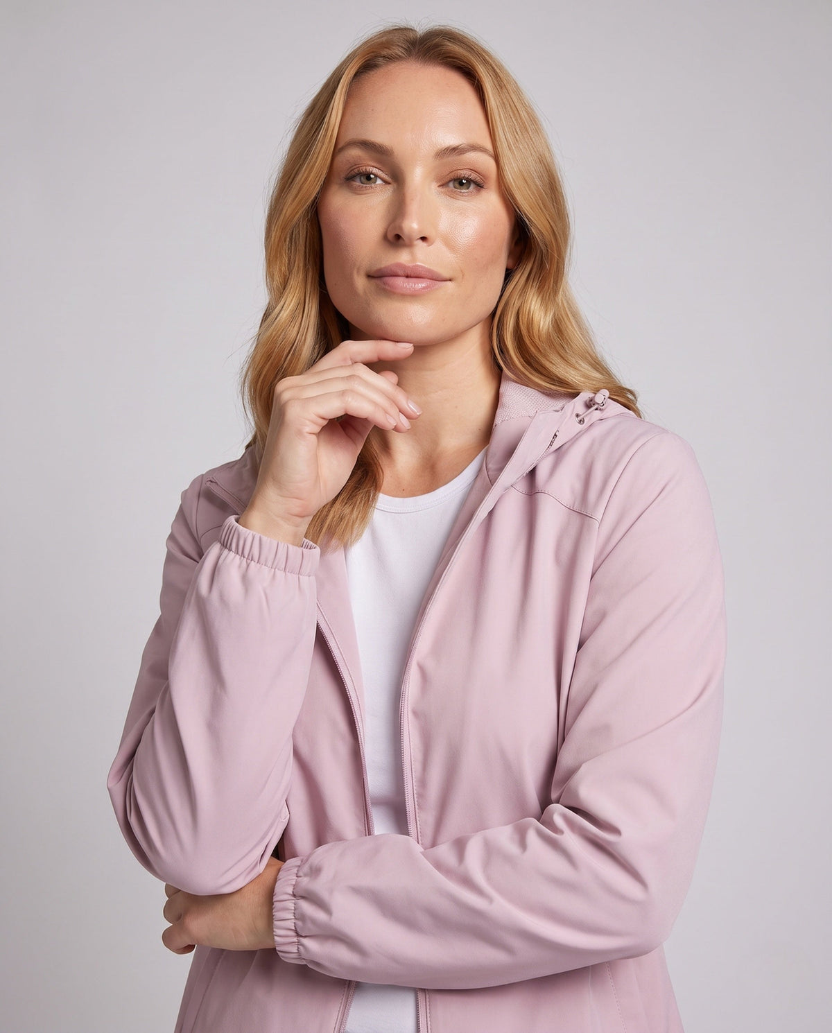 Women's Lightweight Wind and Water-Repellent Hoodie Jacket - Upper Body View