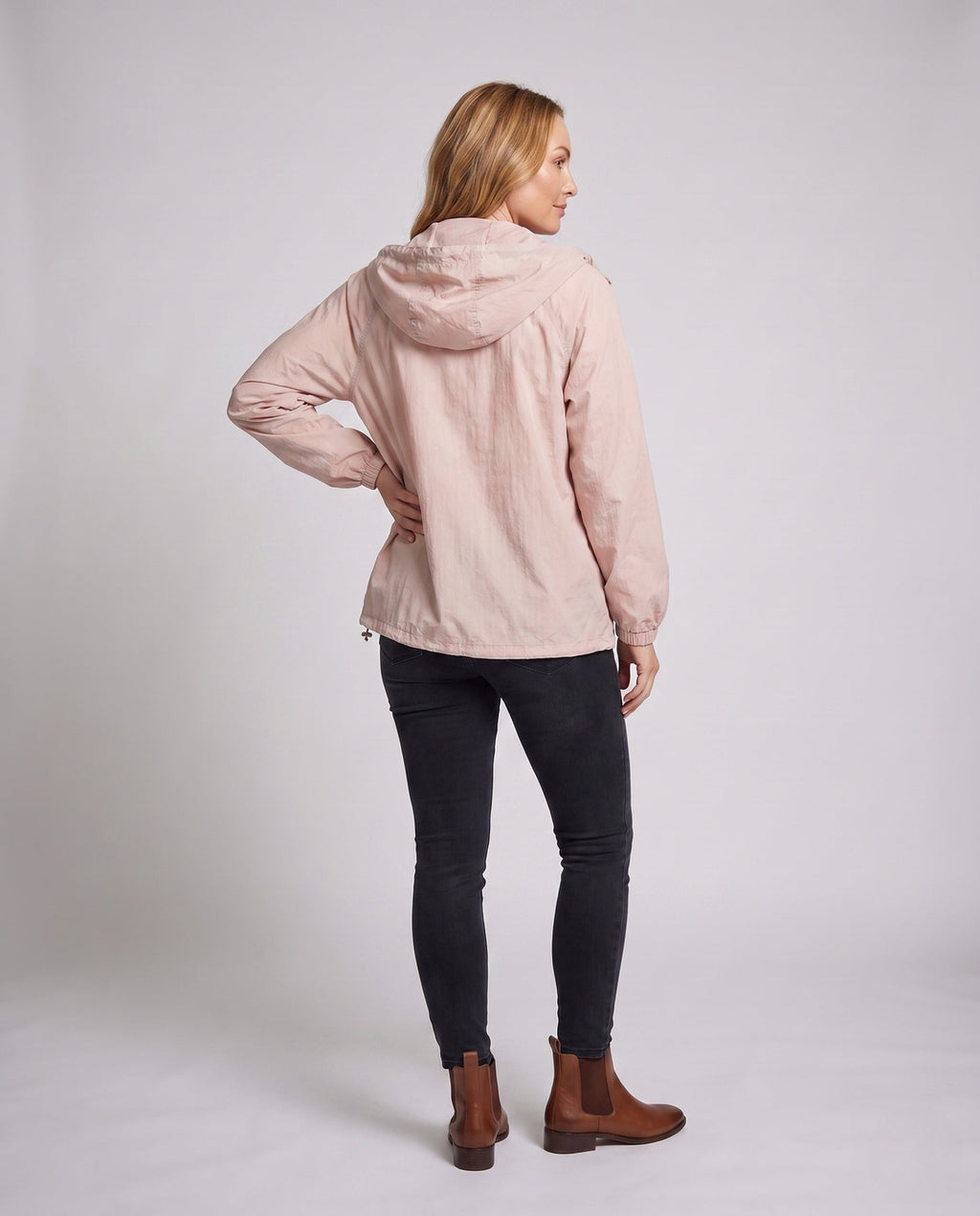 Women's Lightweight Windproof Hooded Jacket with Drawstring - Back View