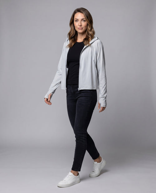 Unisex Hooded Sun Protection Jacket with Extended Visor Brim - Front View