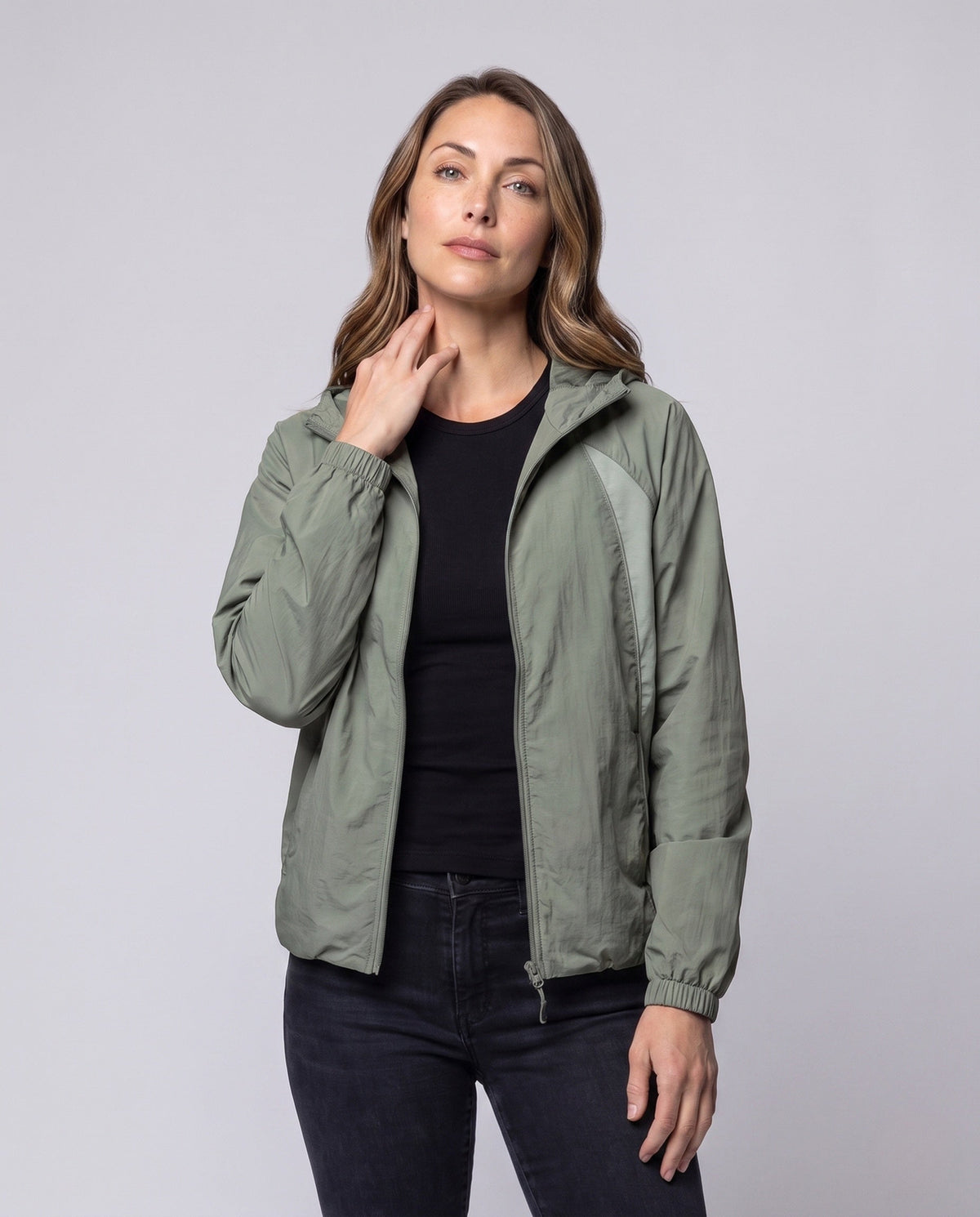 Unisex Lightweight Running and Wind Jacket with Hood - Upper Body View