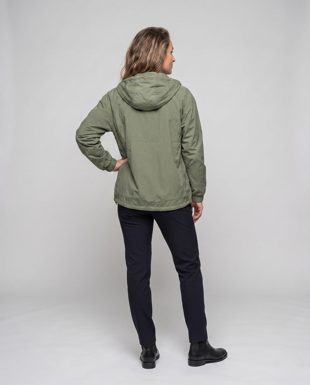 Unisex Lightweight Windproof Hooded Jacket in Oversized Cut - Back View