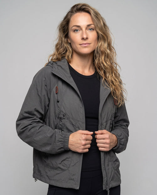 Unisex Technical Packable Hooded Windbreaker with 2-Way Zipper - Upper Body View
