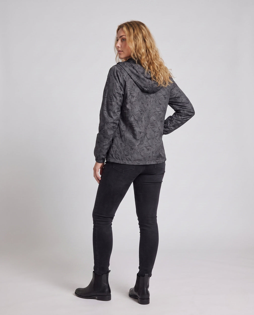 Unisex Ultralight Tropical Leaf Pattern Hooded Windbreaker - Back View