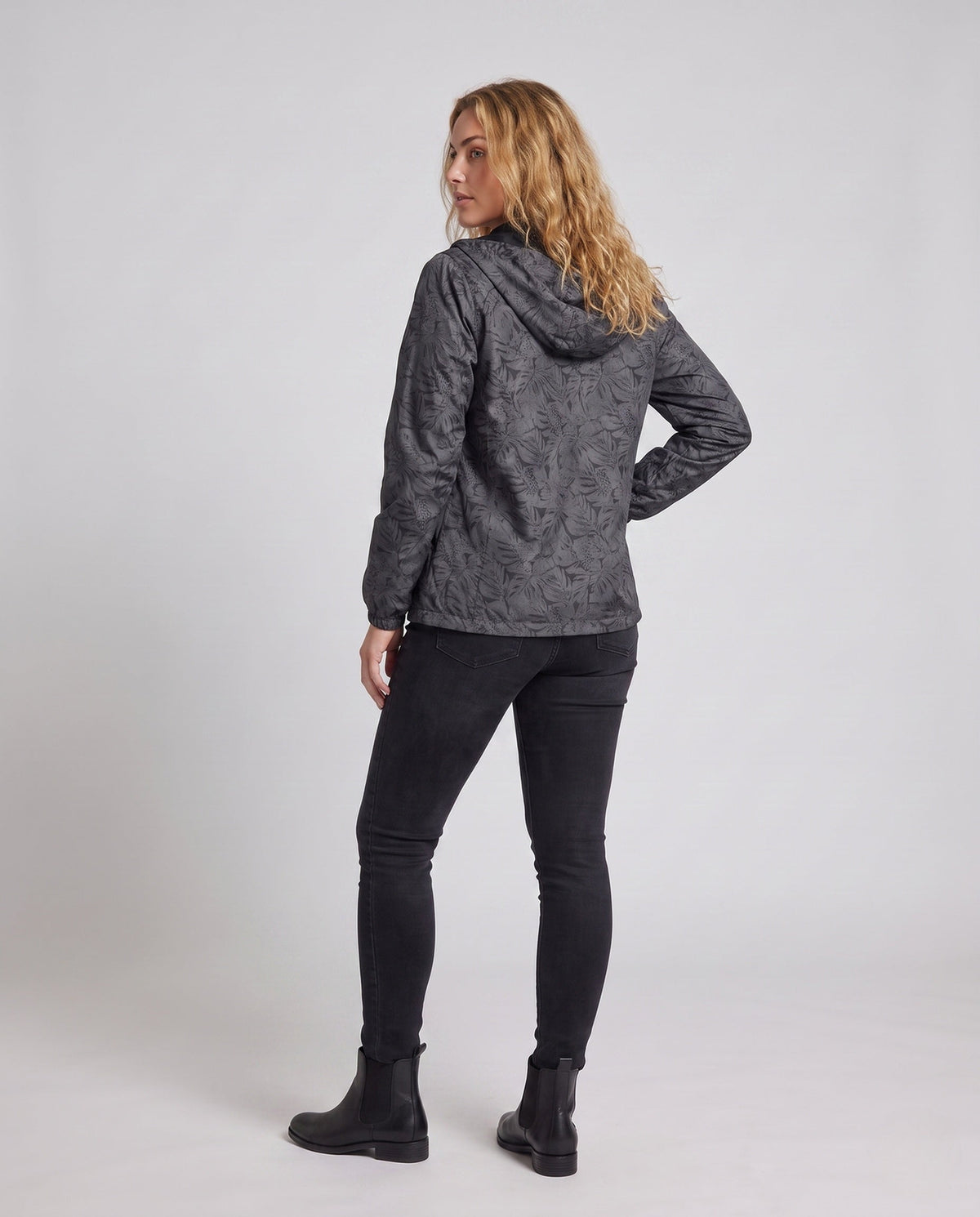 Unisex Ultralight Tropical Leaf Pattern Hooded Windbreaker - Back View