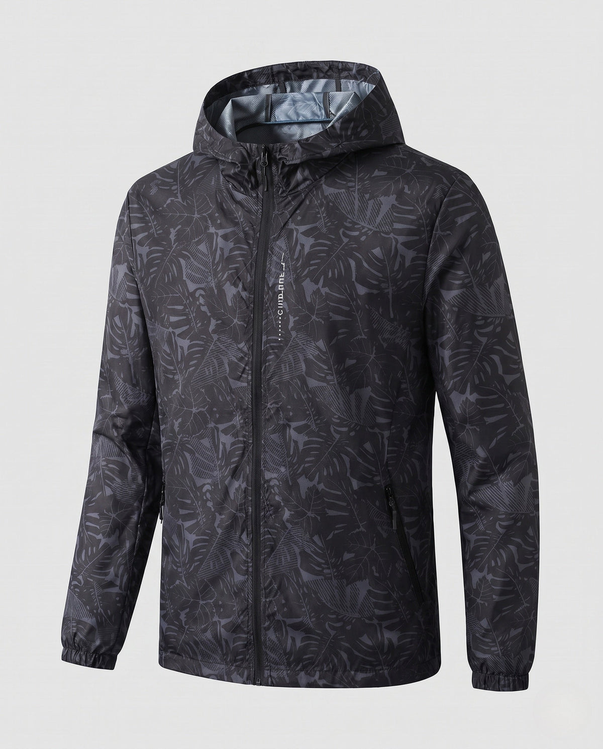Unisex Ultralight Tropical Leaf Pattern Hooded Windbreaker