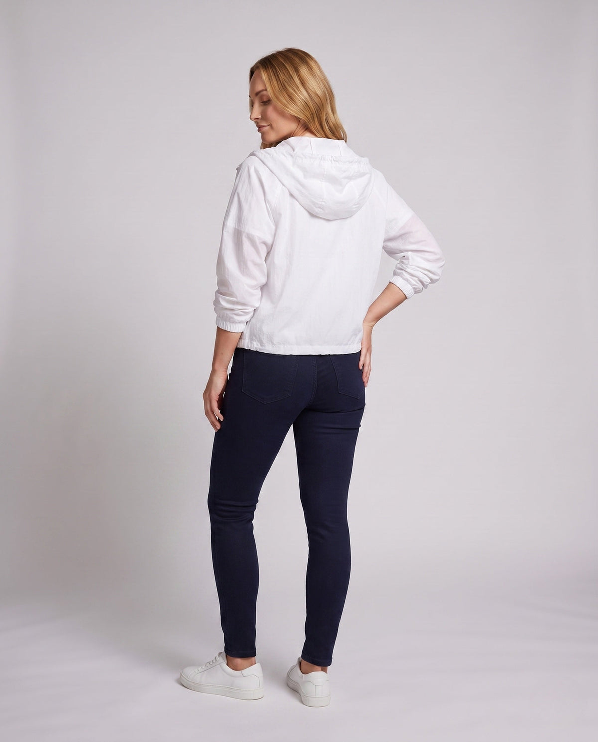 Women's Casual Summer Overlay Jacket with Hood, Balloon Sleeves - Back View