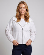 Women's Casual Summer Overlay Jacket with Hood, Balloon Sleeves - Upper Body View