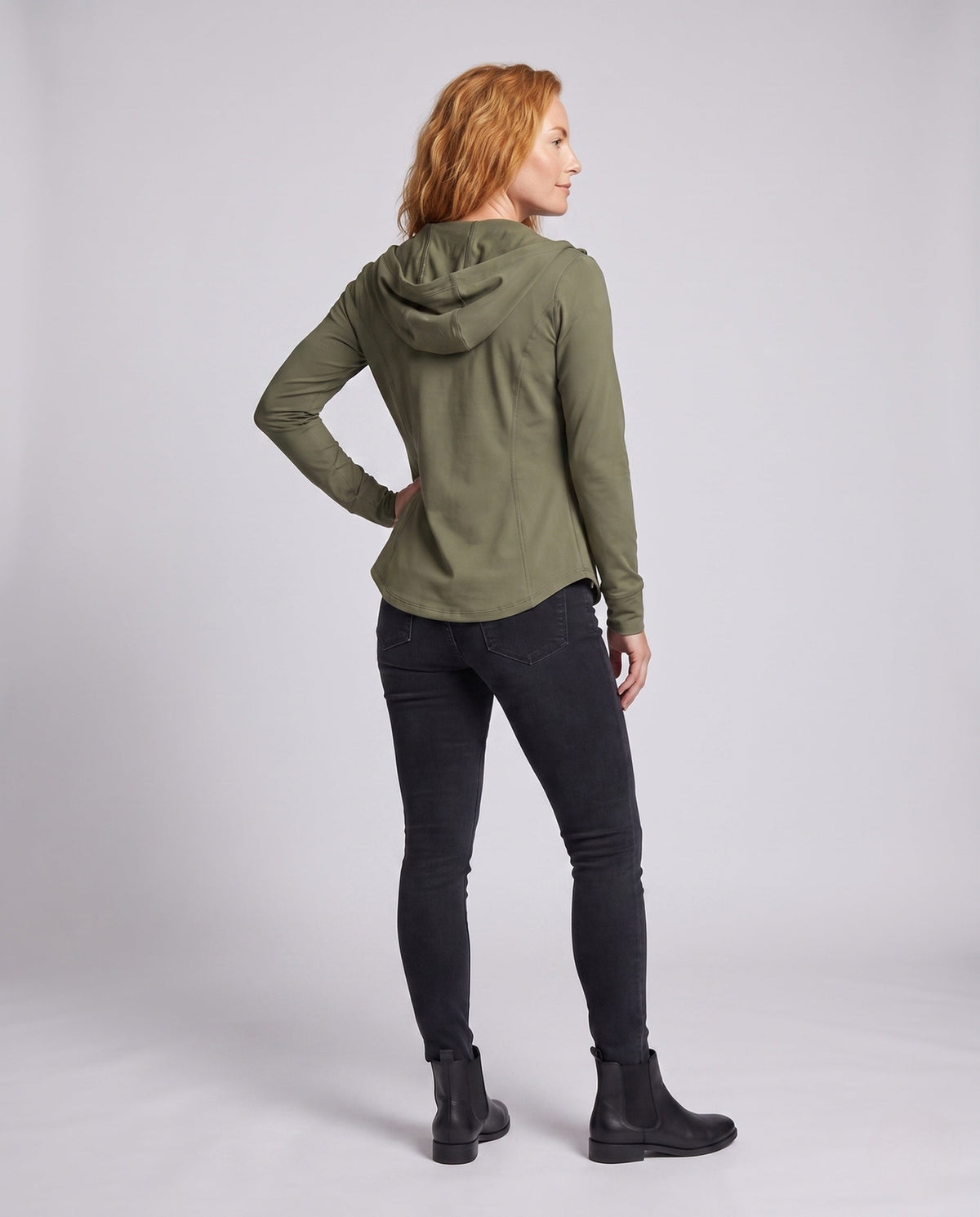 Women's Lightweight Breathable Training Jacket with Hood, Elastic Cut - Back View