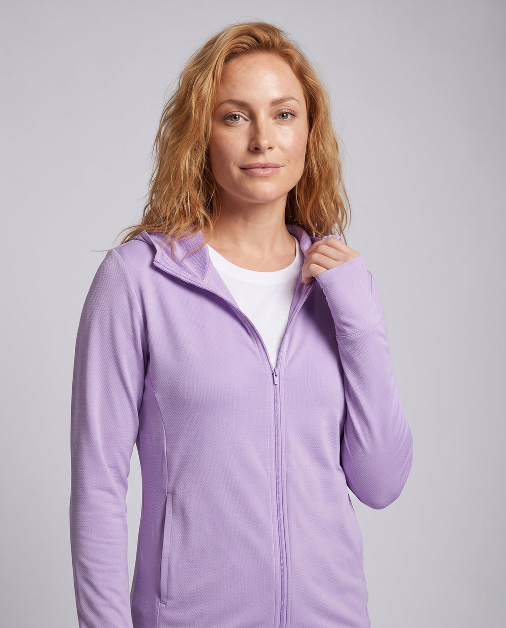 Women's Lightweight Functional Hooded Jacket with Honeycomb Structure - Upper Body View
